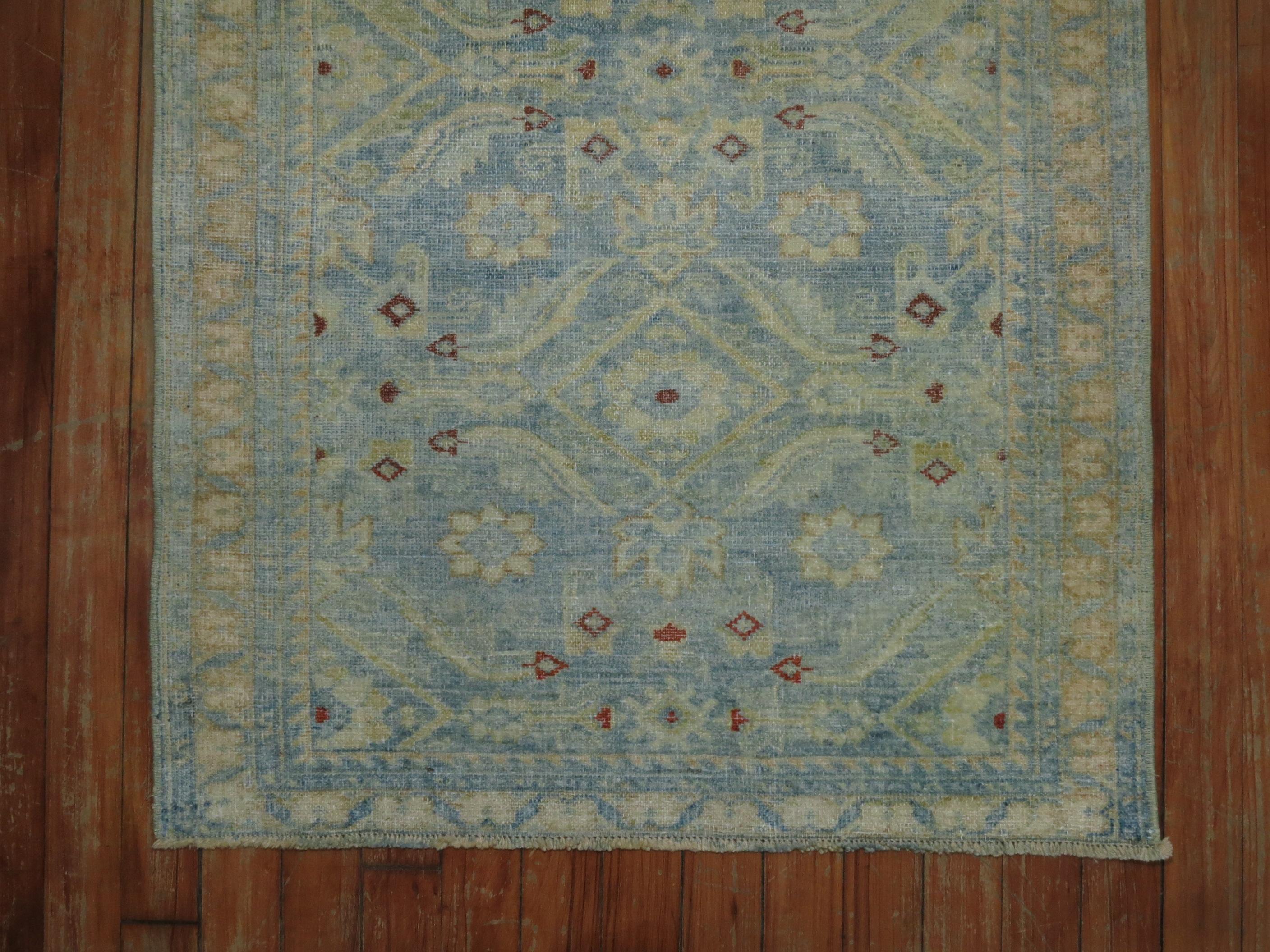 Powder Blue Persian Malayer Square Mini Rug In Good Condition For Sale In New York, NY