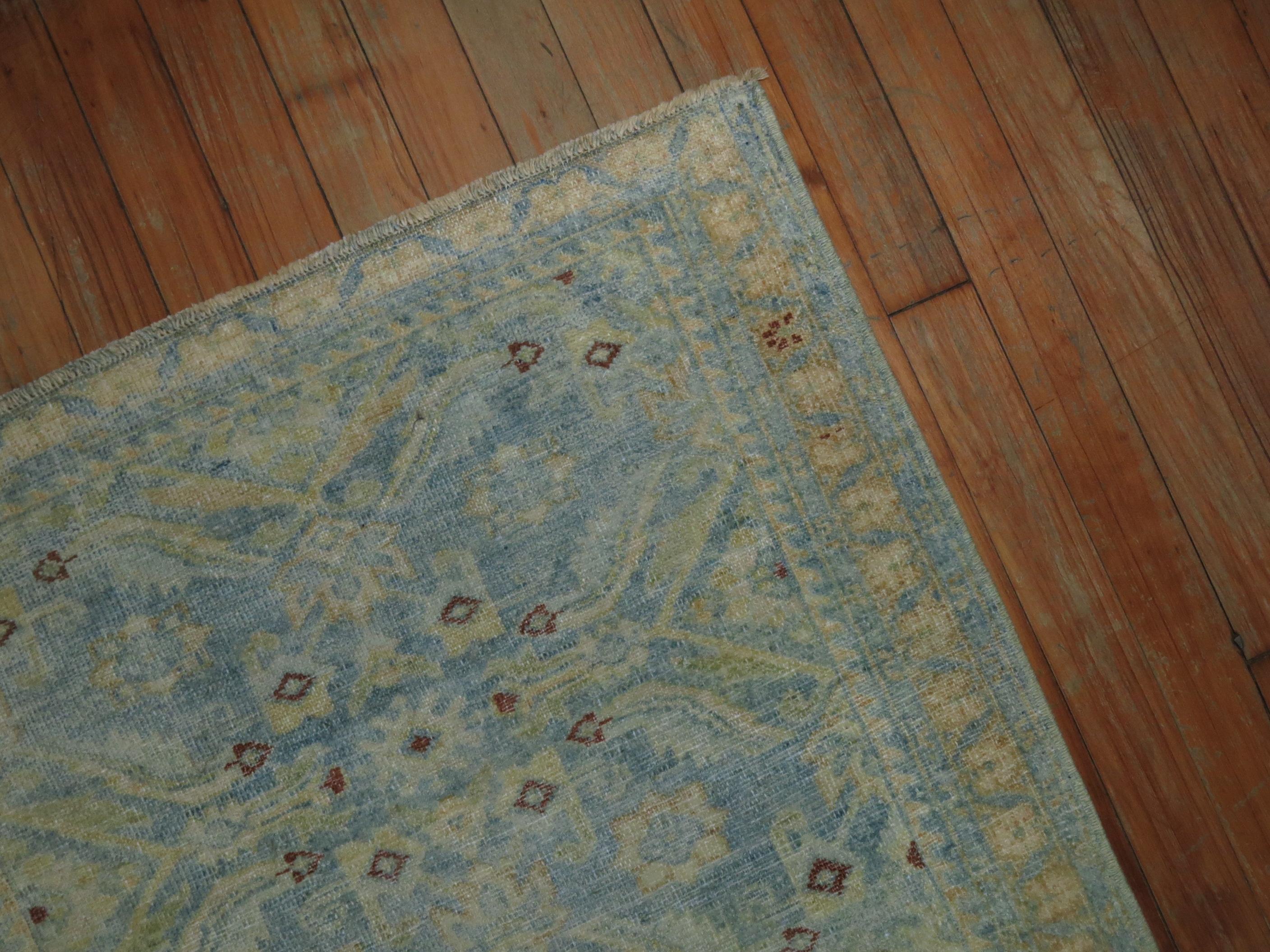 Wool Powder Blue Persian Malayer Square Mini Rug For Sale