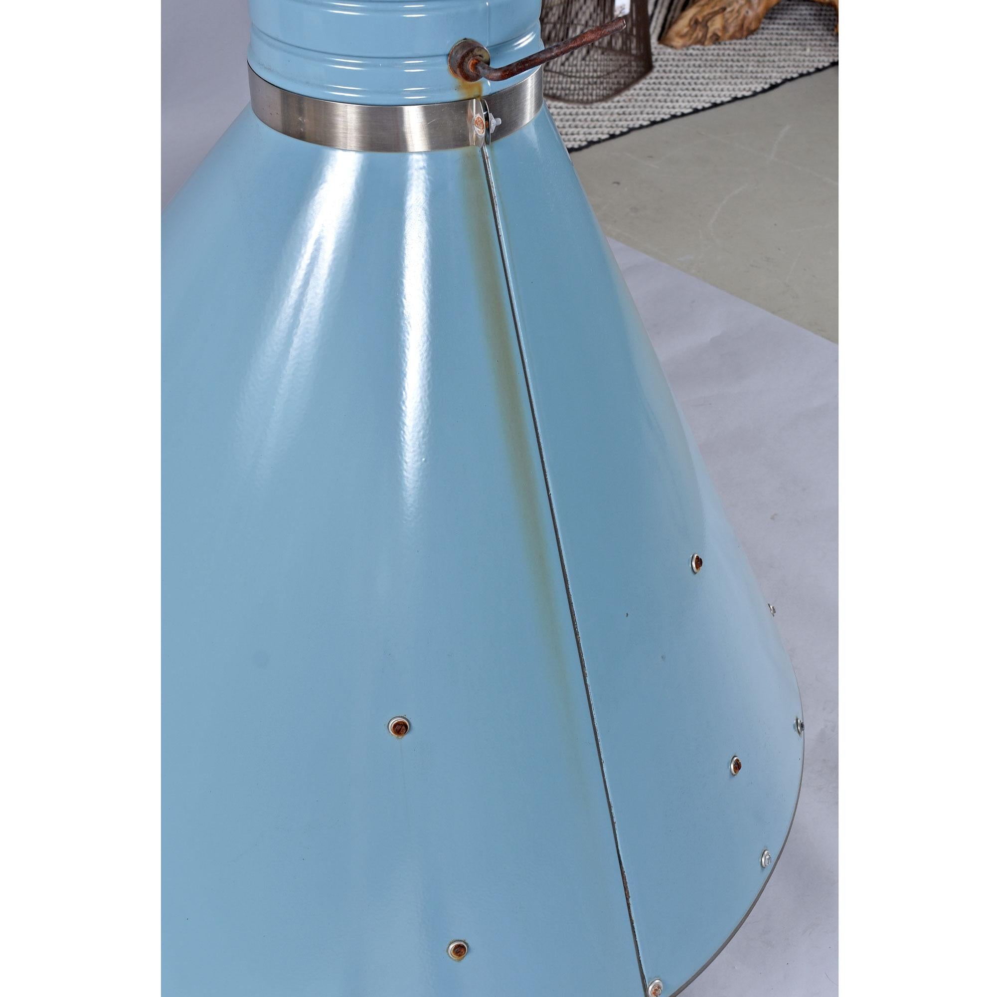 Mid-20th Century Powder Blue Wood Burning Preway Style Fireplace with Spark Screen and Log Holder For Sale