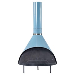 Powder Blue Wood Burning Preway Style Fireplace with Spark Screen and Log Holder