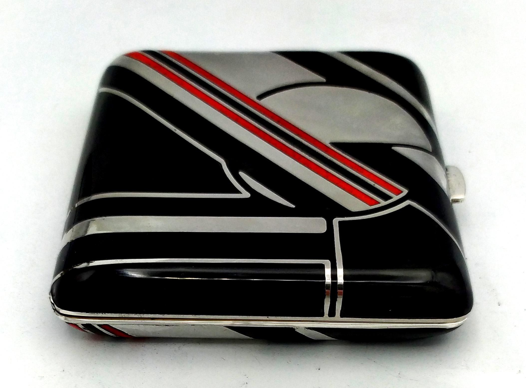 Late 20th Century Powder Case Art Deco style designed for Cartier USA Sterling Silver Salimbeni  For Sale
