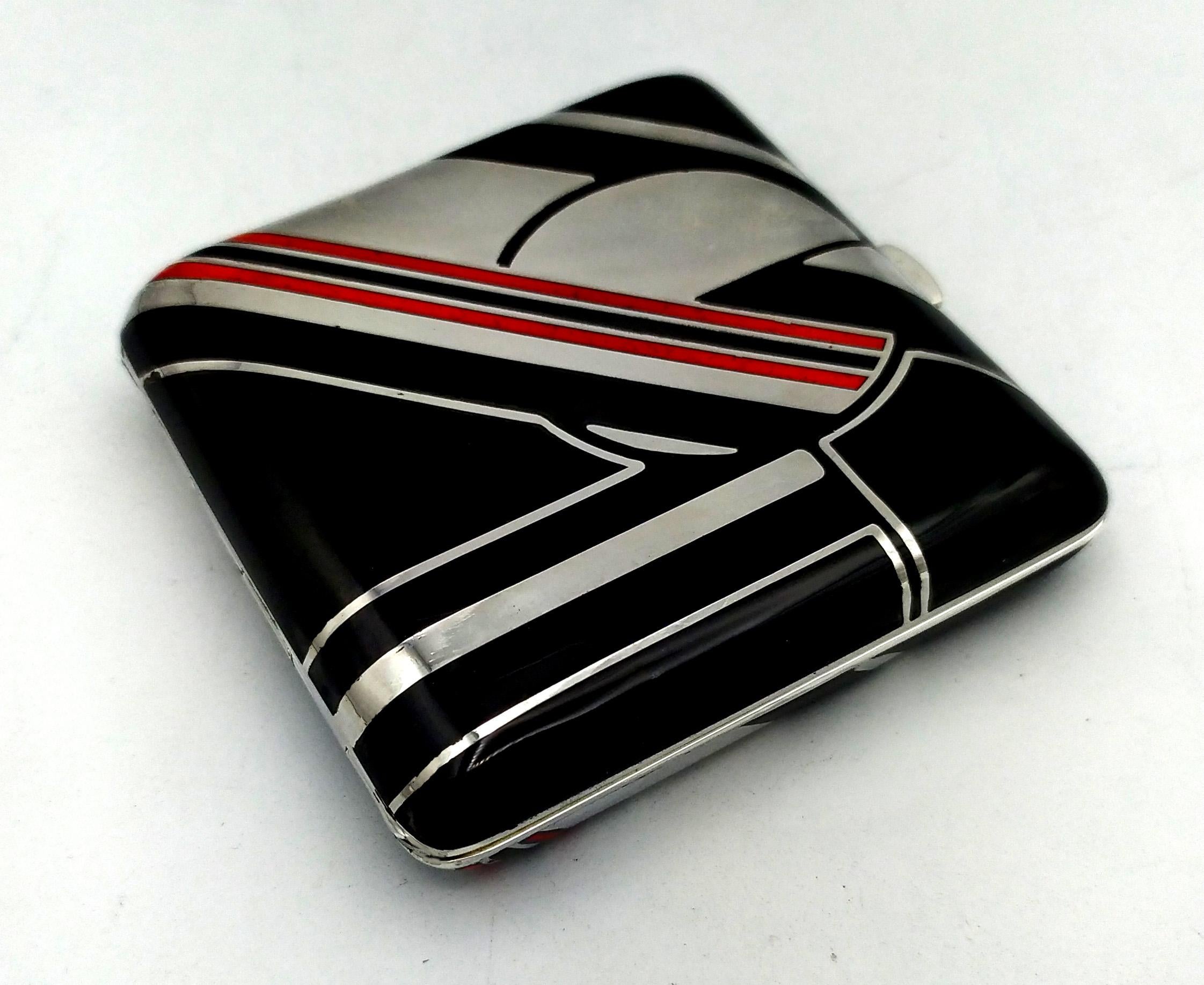 Powder Case Art Deco style designed for Cartier USA Sterling Silver Salimbeni  For Sale 1