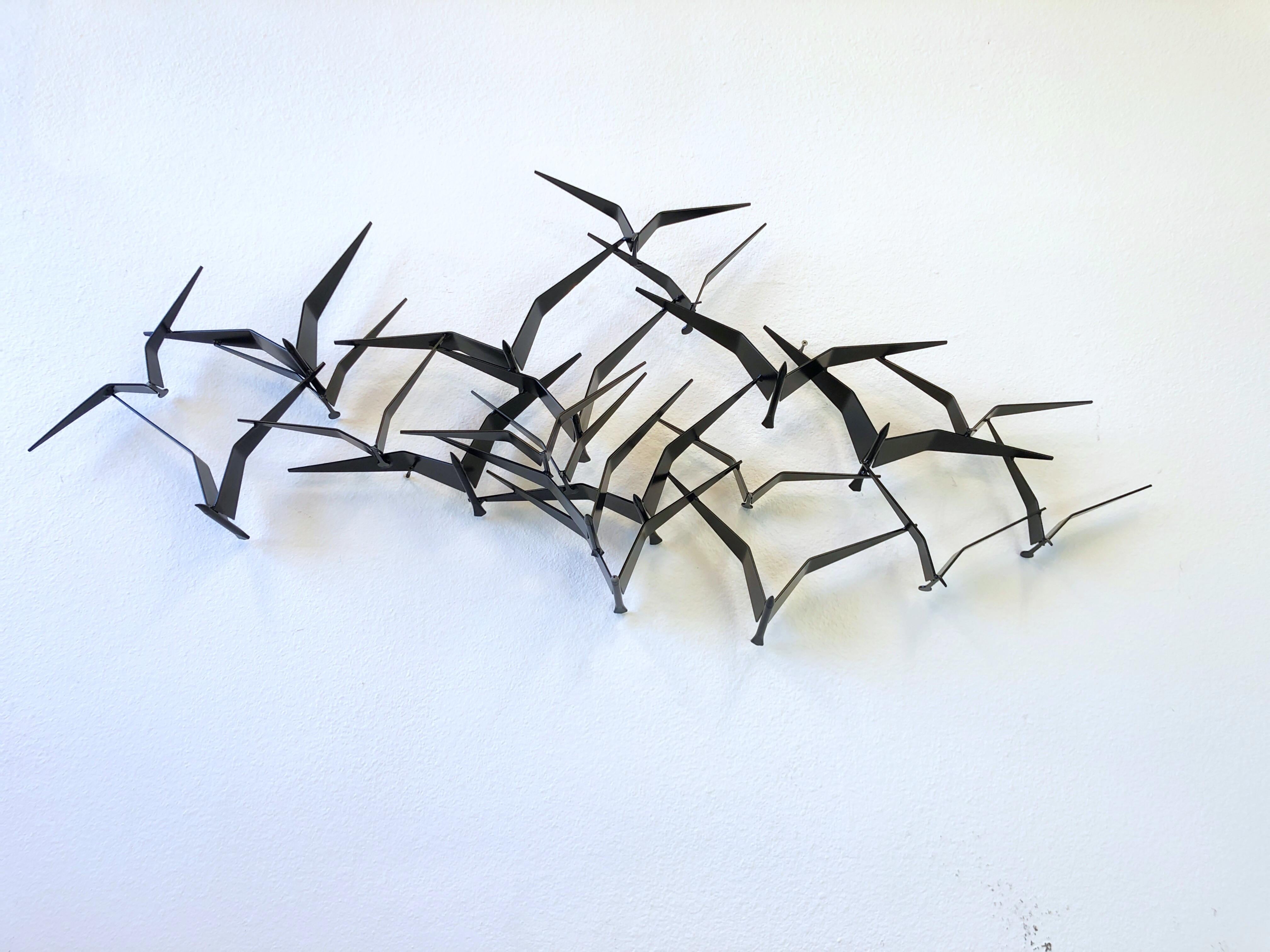 Powder Coated Black Flock of Bird Wall Sculpture by Curtis Jeré  1