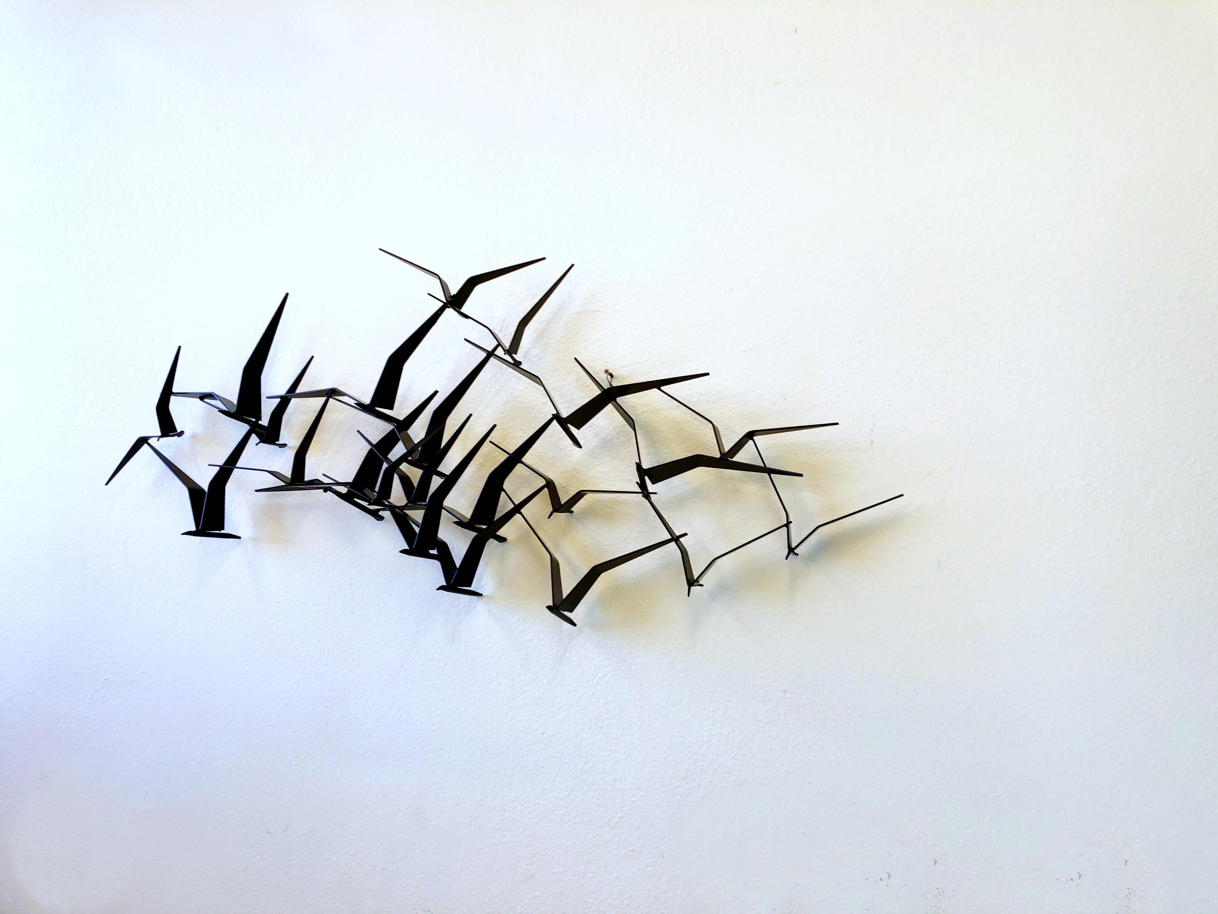 American Powder Coated Black Flock of Bird Wall Sculpture by Curtis Jeré 