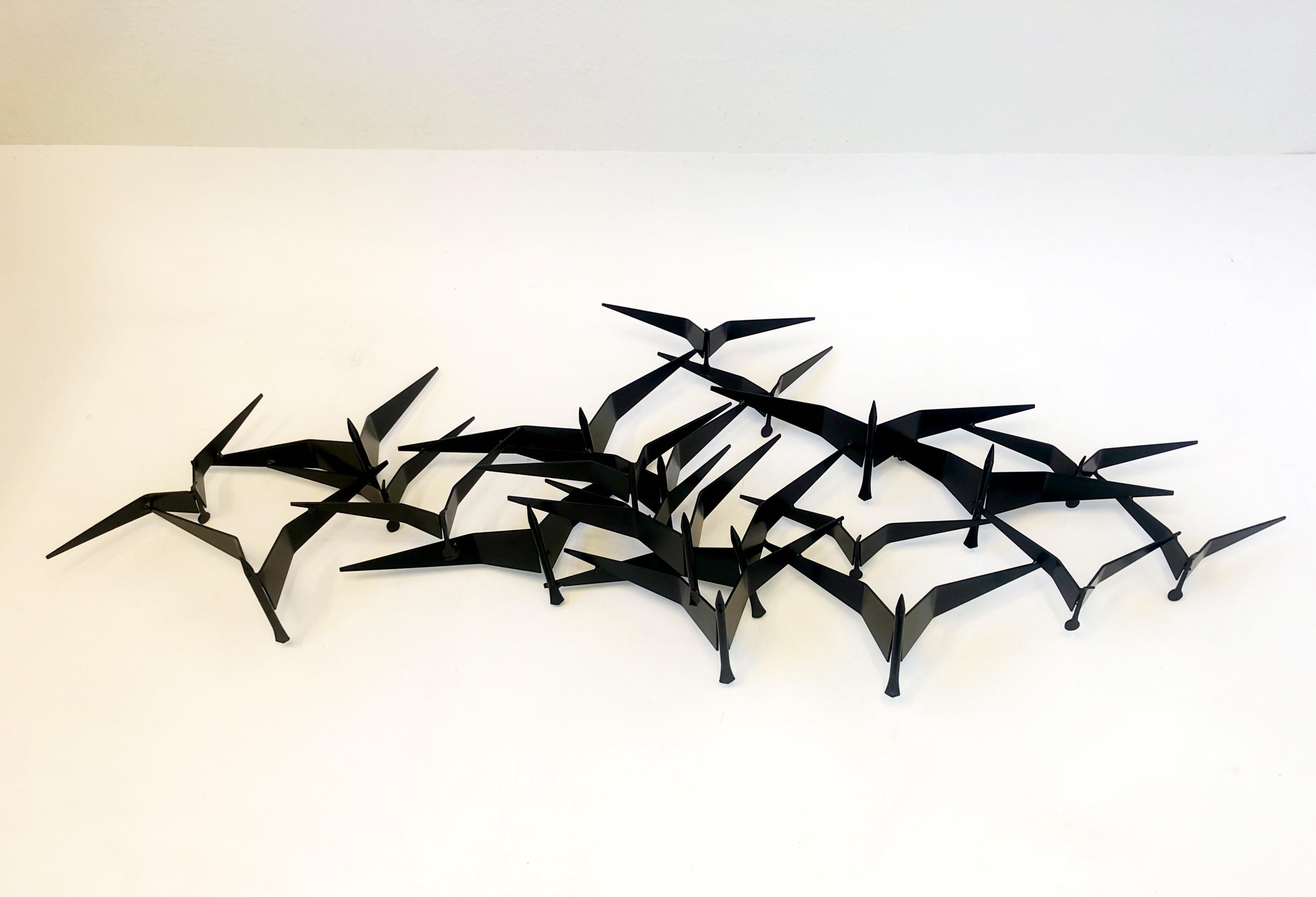 Powder Coated Black Flock of Bird Wall Sculpture by Curtis Jeré  In Excellent Condition In Palm Springs, CA