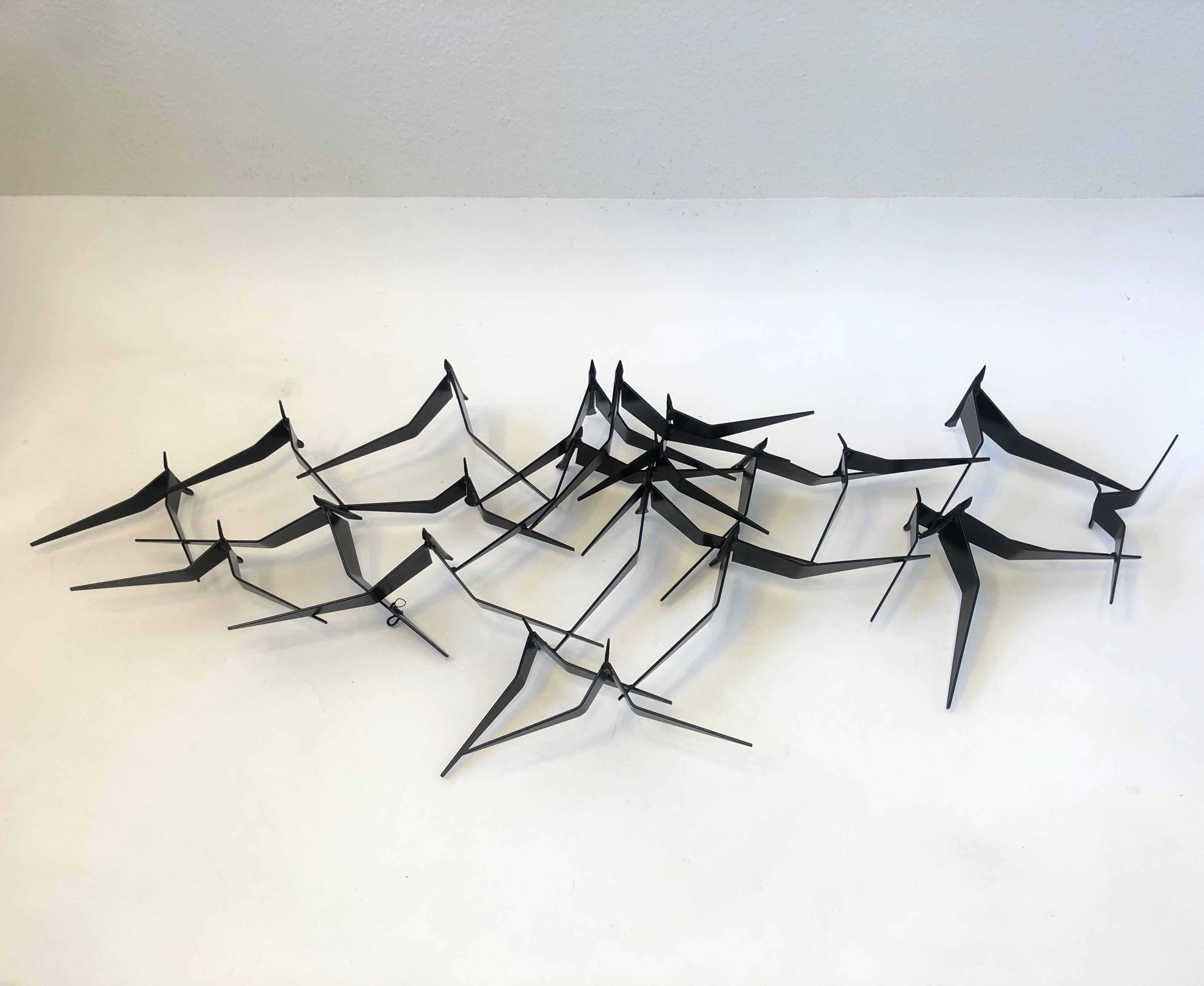 Late 20th Century Powder Coated Black Flock of Bird Wall Sculpture by Curtis Jeré 