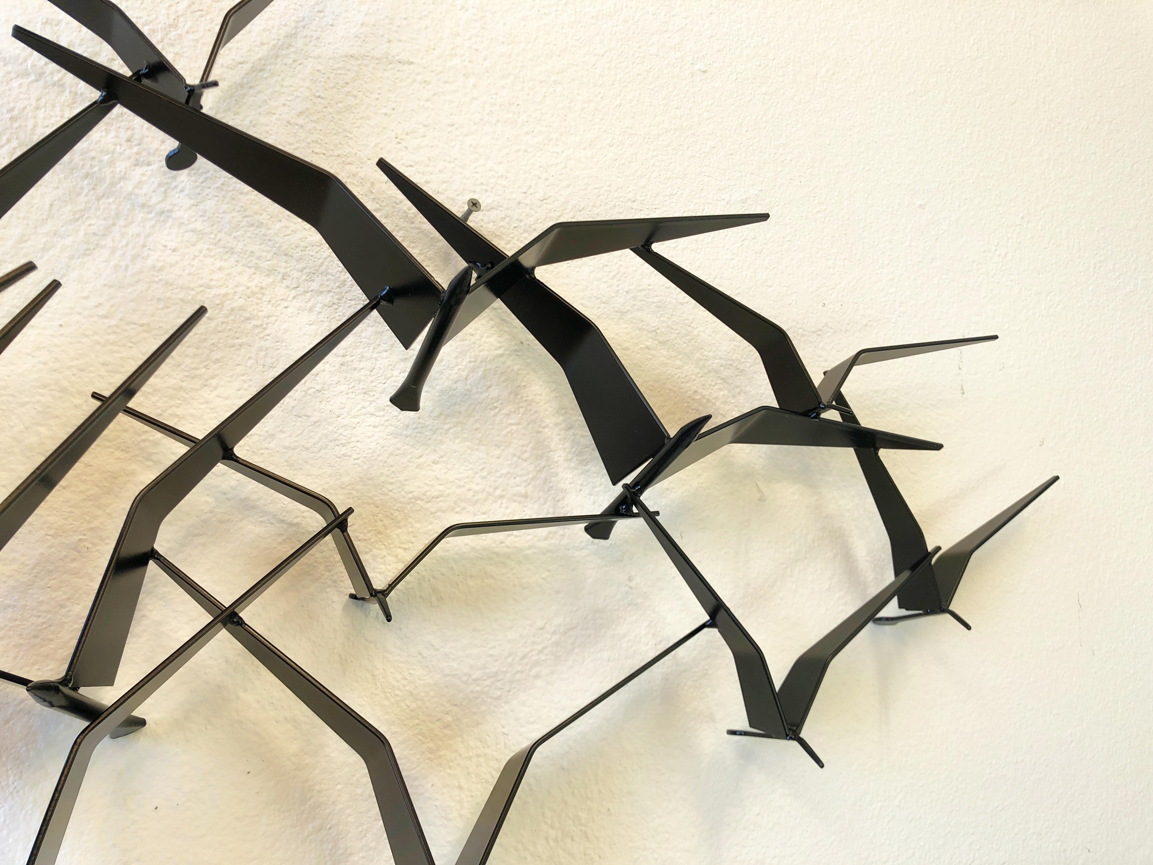 Steel Powder Coated Black Flock of Bird Wall Sculpture by Curtis Jeré 