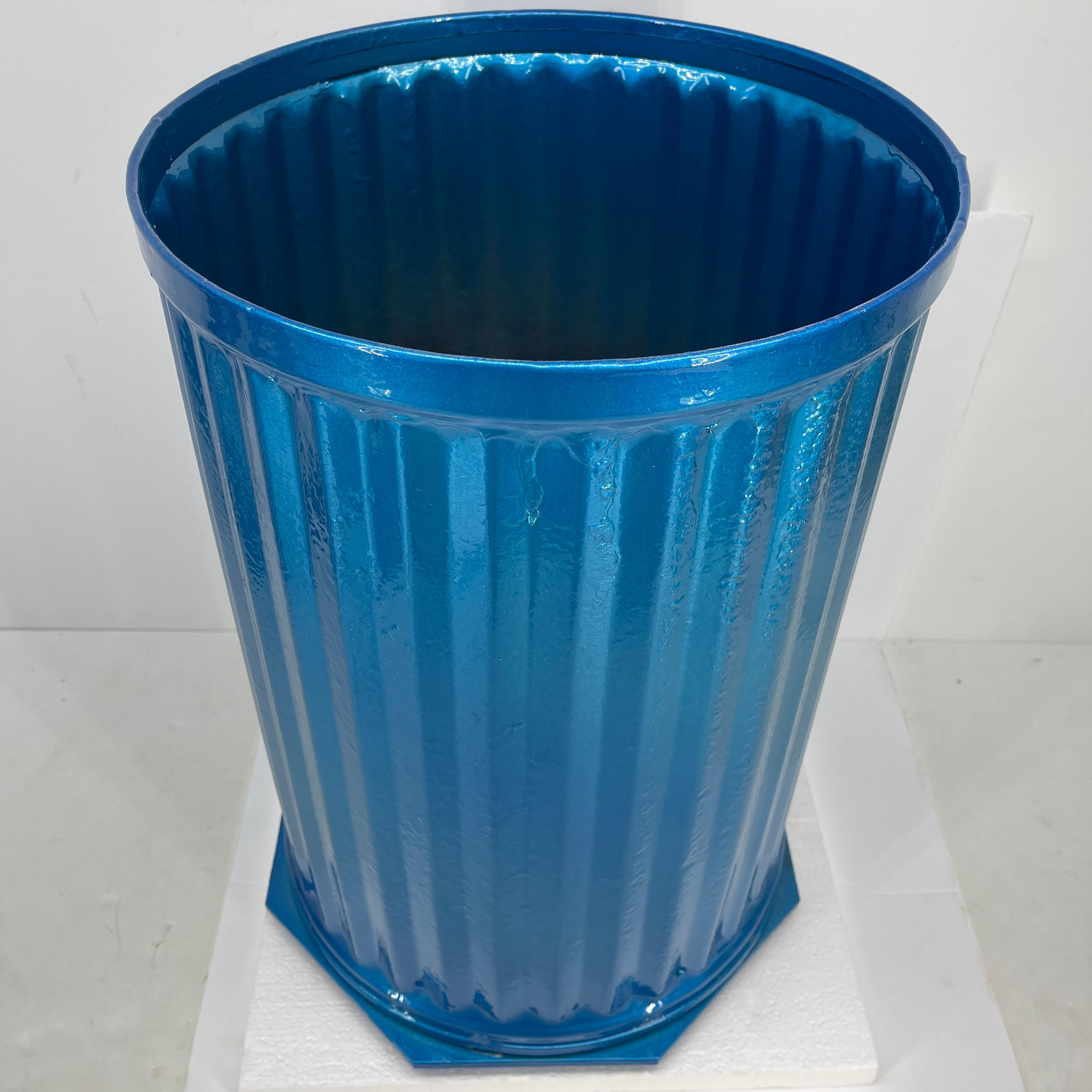 Powder Coated Blue Industrial Metal Bin, Umbrella Stand or Trash Can For Sale 3