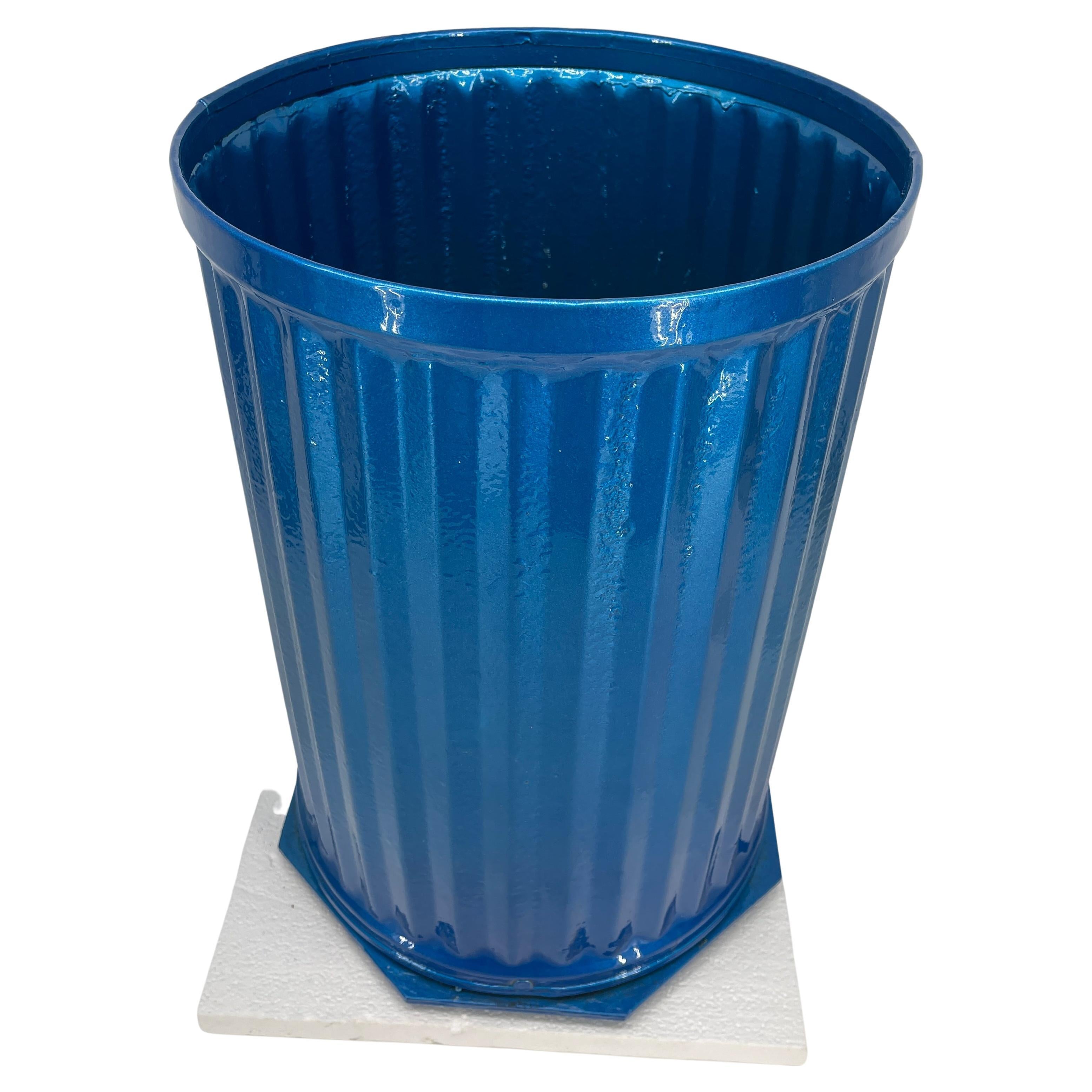 American Powder Coated Blue Industrial Metal Bin, Umbrella Stand or Trash Can For Sale