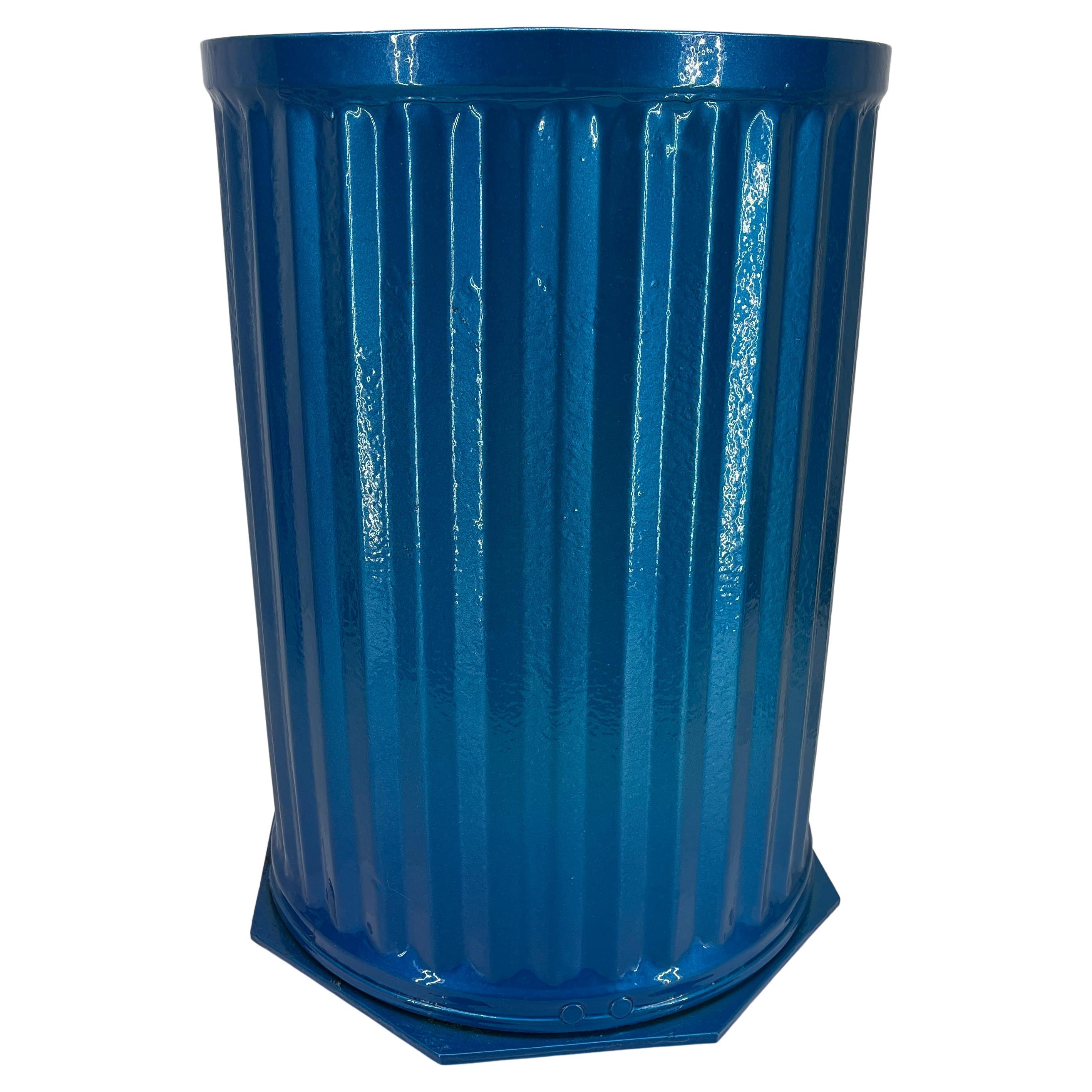 Powder-Coated Powder Coated Blue Industrial Metal Bin, Umbrella Stand or Trash Can For Sale