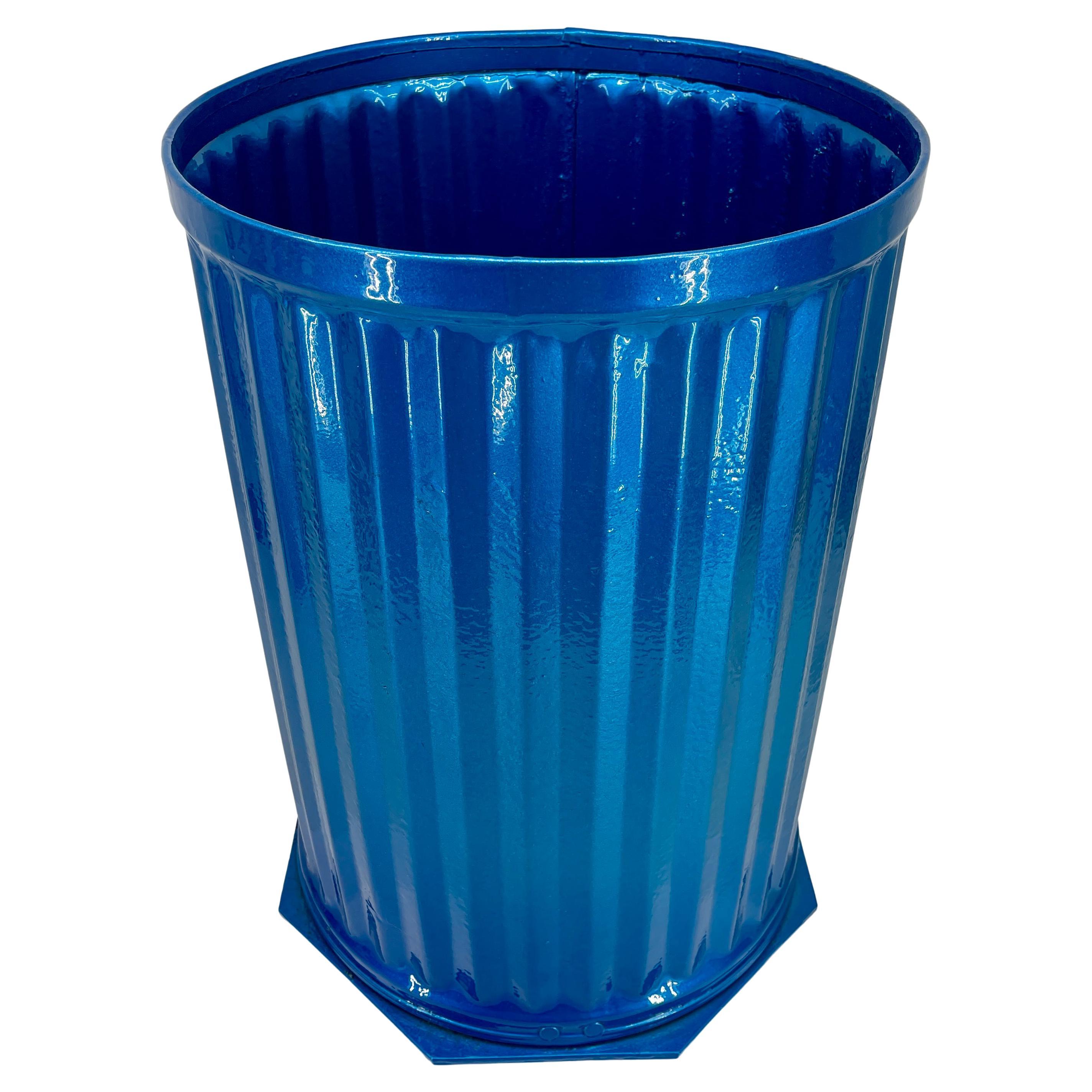 Powder Coated Blue Industrial Metal Bin, Umbrella Stand or Trash Can For Sale