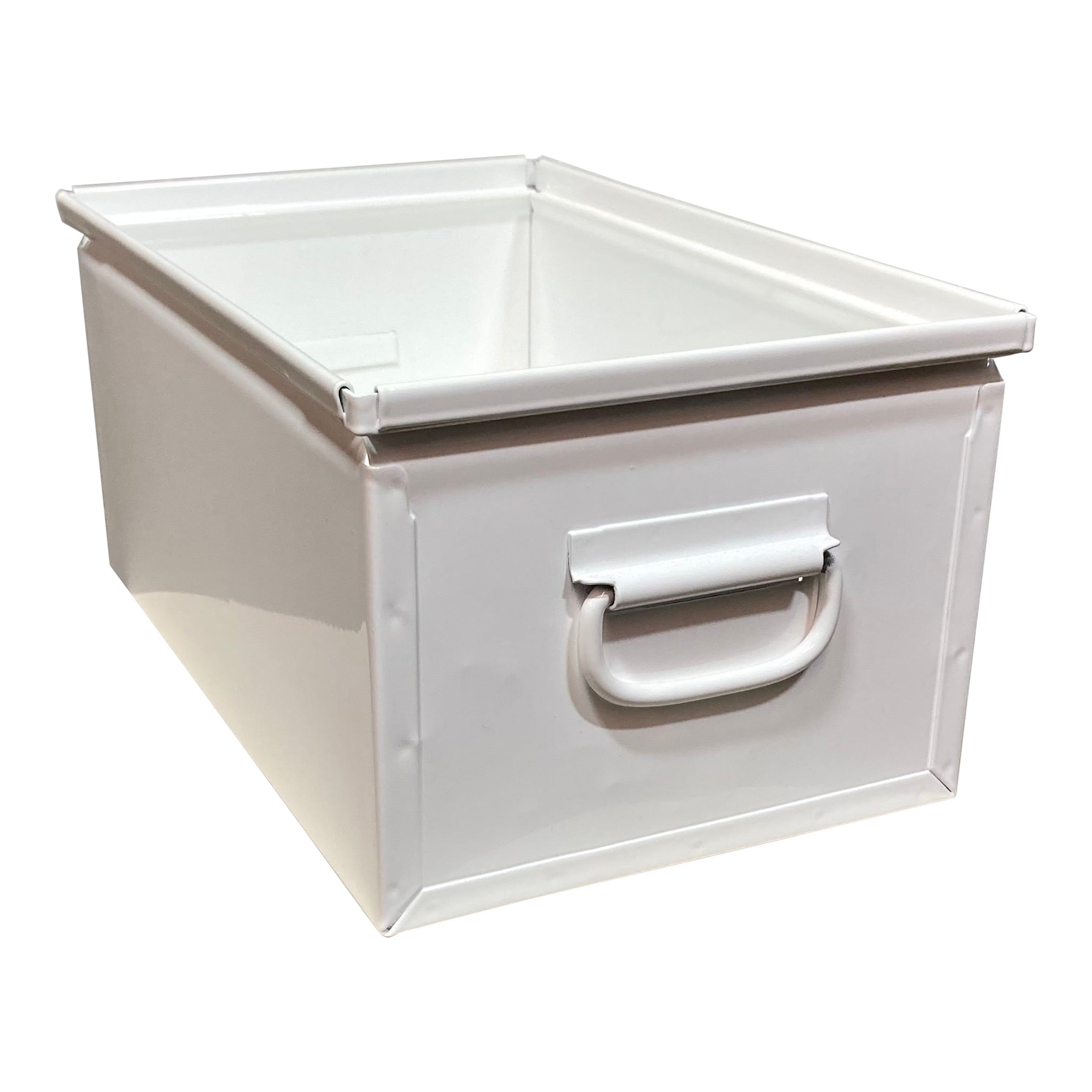 Powder-coated Mid-Century Steel Storage Bin (White) For Sale