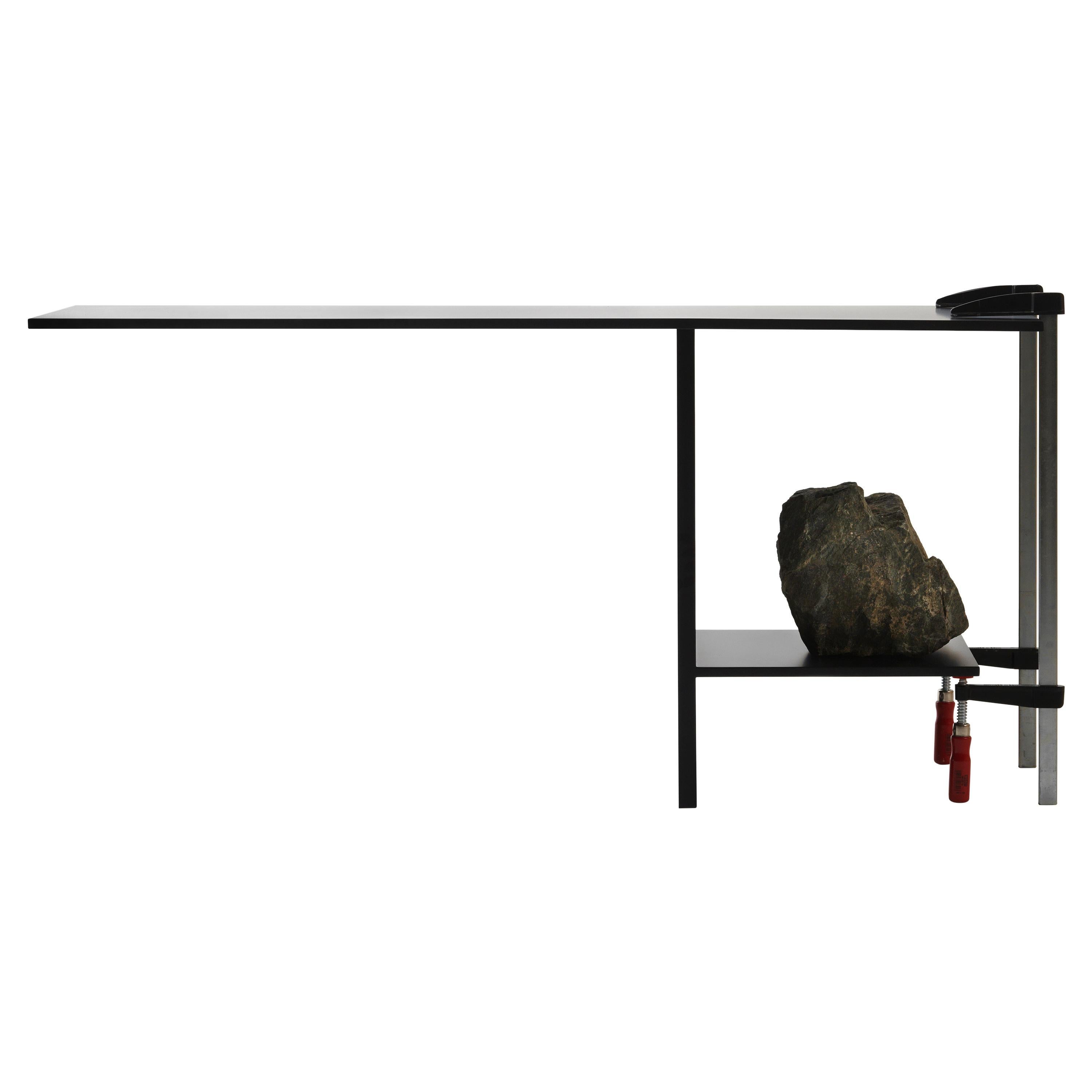 Powder Coated Steel Balance Table by Lee Sisan with Natural Stone & Red Tassels