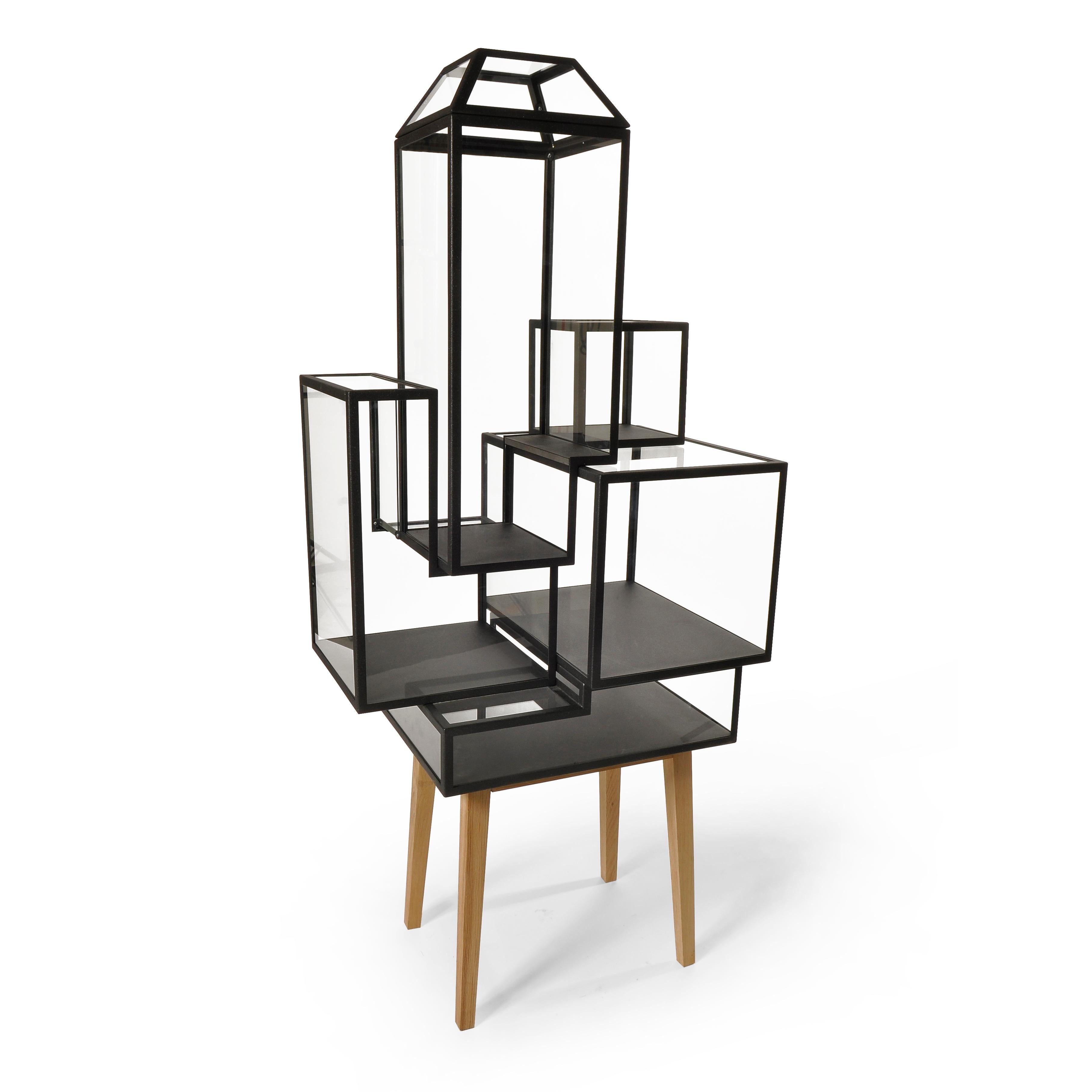 Armario decorativo de acero con revestimiento de polvo, cristal y madera de roble 2 by JSPR en venta 2
