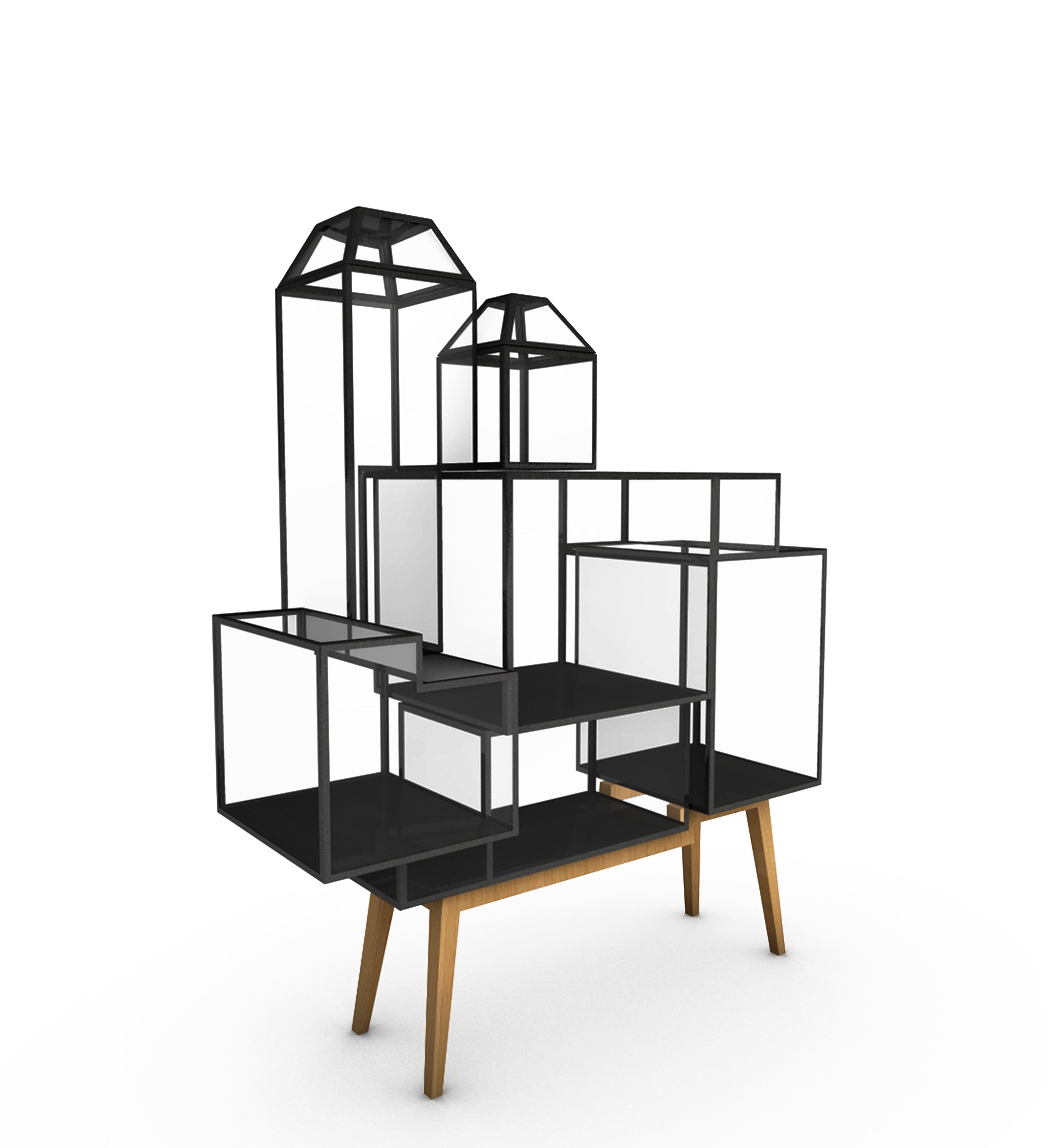 Armario decorativo de acero con revestimiento de polvo, cristal y madera de roble 2 by JSPR en venta 3