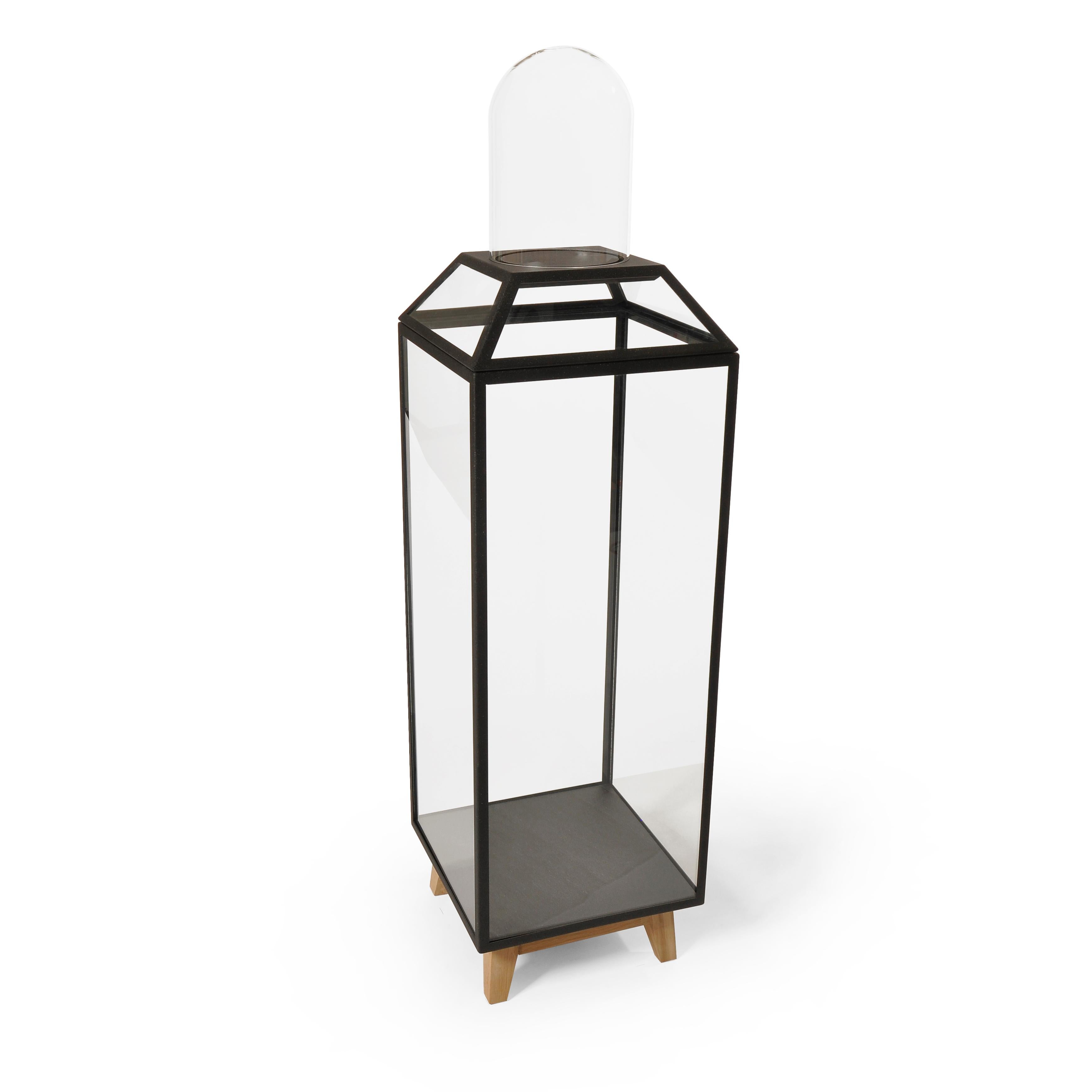 Armario decorativo de acero con revestimiento de polvo, cristal y madera de roble 2 by JSPR Siglo XXI y contemporáneo en venta