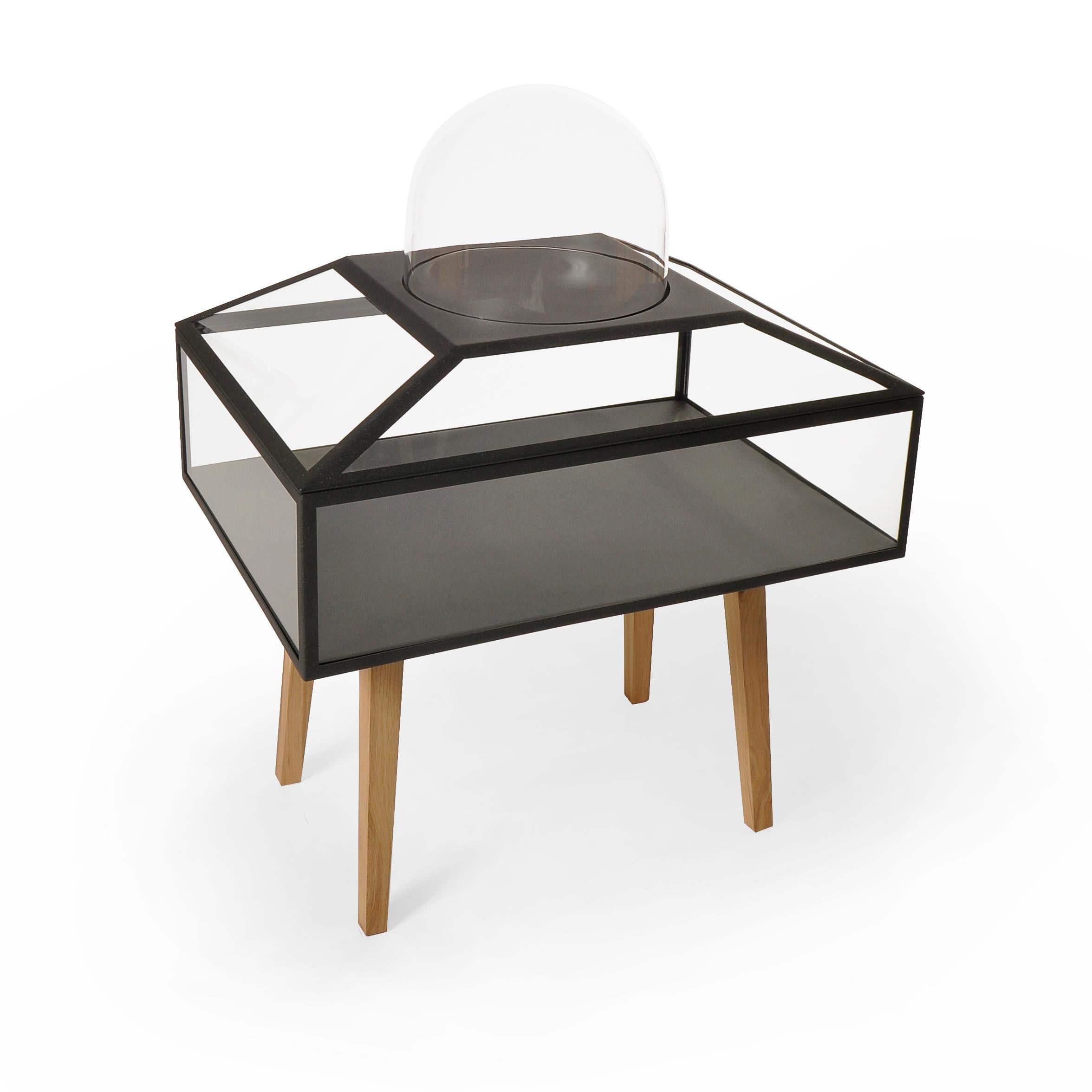 Armario decorativo de acero con revestimiento de polvo, cristal y madera de roble 2 by JSPR Acero en venta