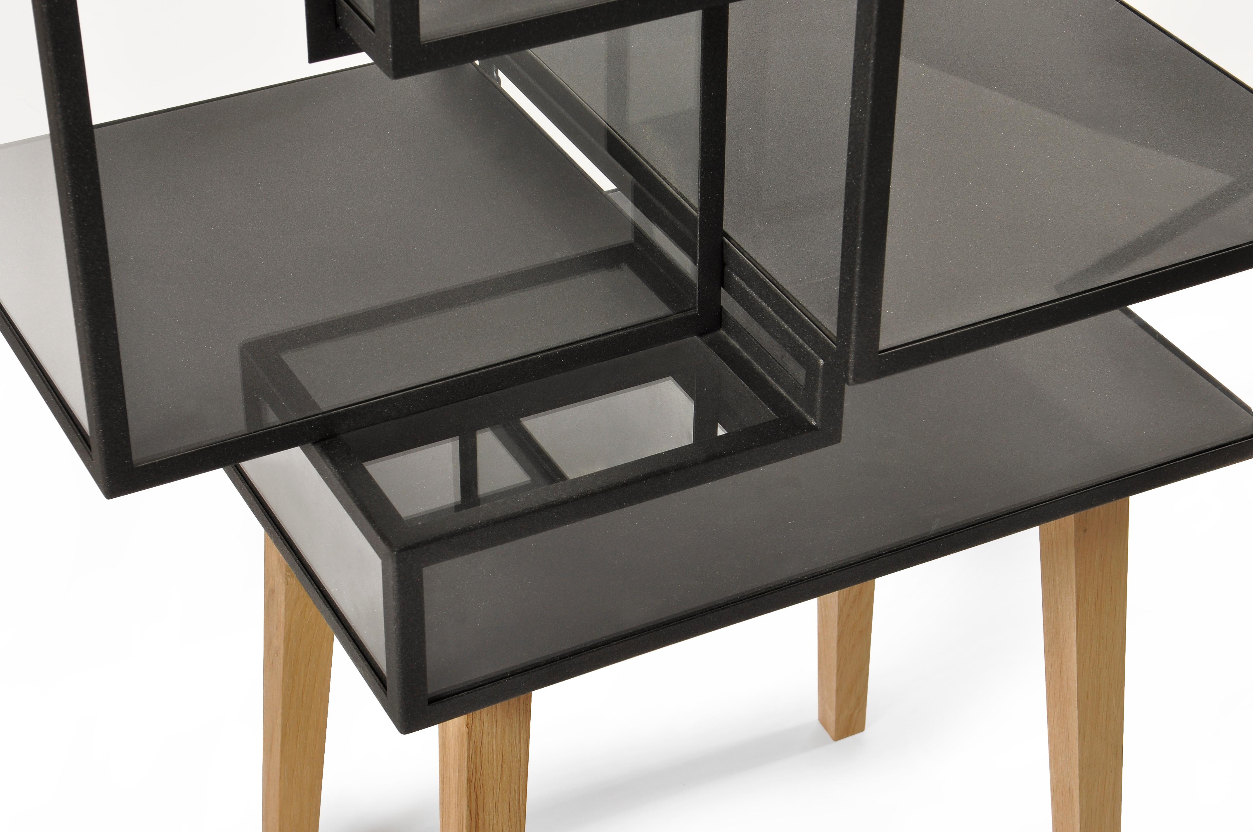 Anodizzato Armadietto decorativo in acciaio verniciato a polvere, vetro e Wood 3 di JSPR in vendita