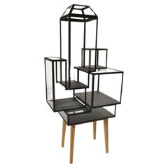 Powder Coated Steel, Glass And Oak Wood Decorative Cabinet 6 by JSPR