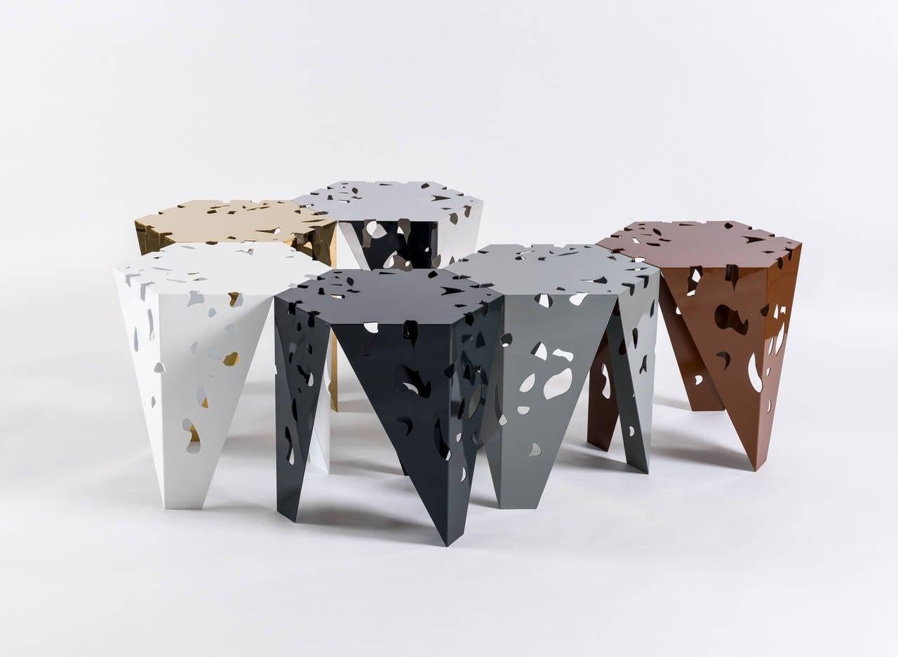 The FDA stool is made of stainless steel and comes with six colors: White, black, mirror, copper, grey and gold.

The collection is designed by celebrated American designer-duo Aranda/Lasch, in collaboration with artist Mattew Ritchie.