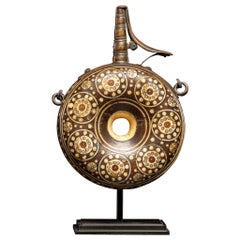 Antique Powder flask in wood inlaid with bone, German, Nuremberg.