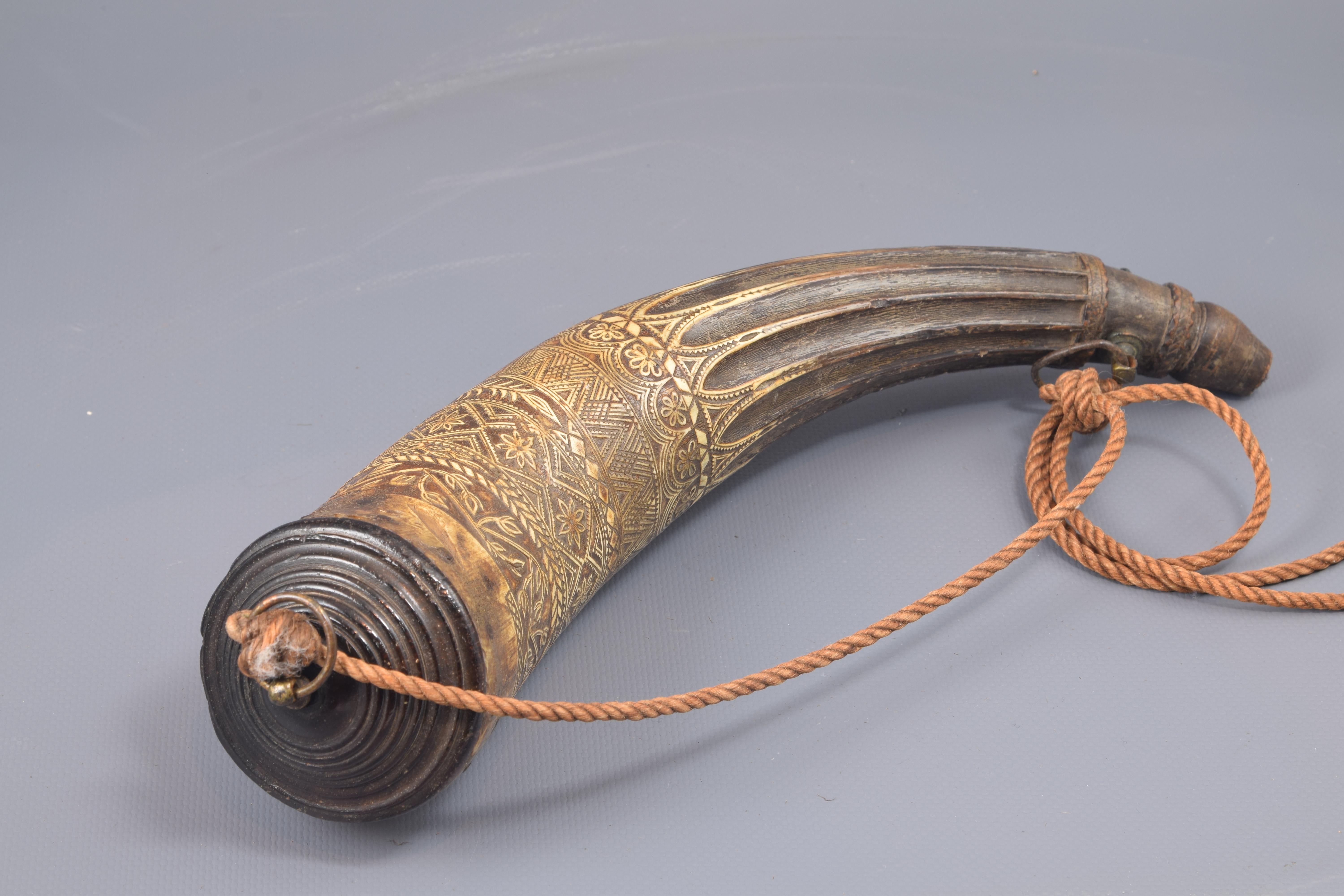 Neoclassical Powder Horn, Horn, Metal, Etc., Spain, 1847