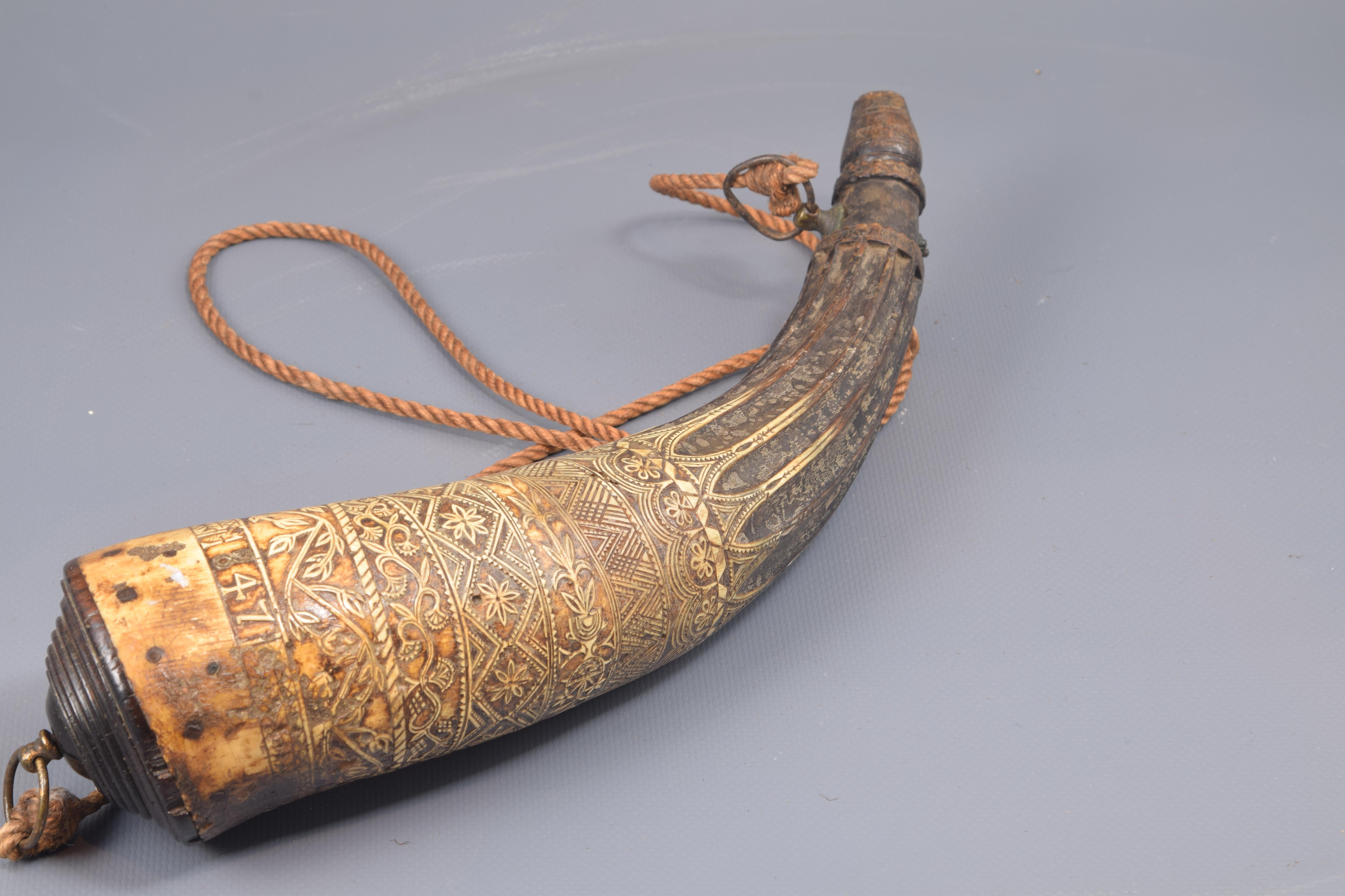 Powder Horn, Horn, Metal, Etc., Spain, 1847 In Good Condition In Madrid, ES