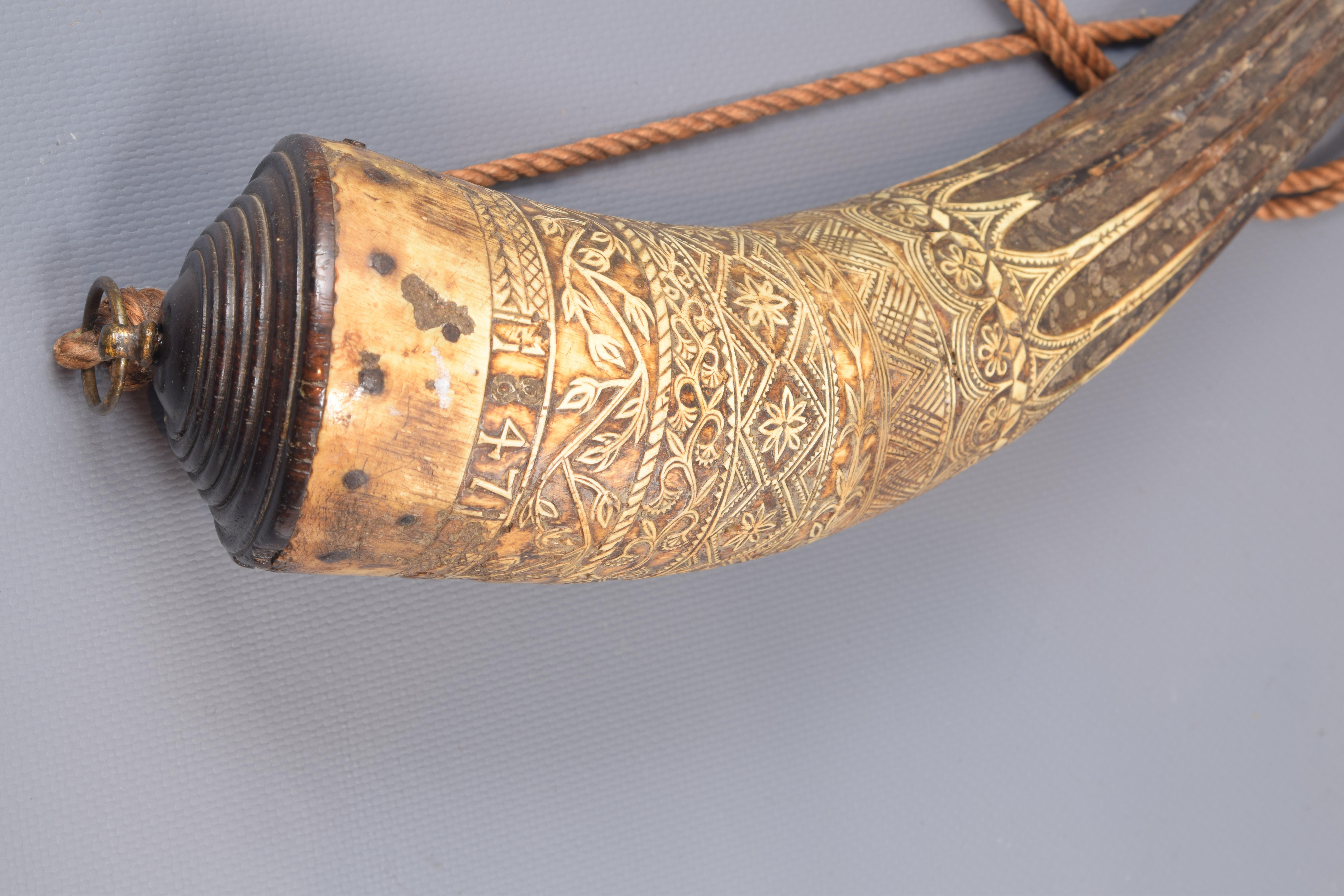Mid-19th Century Powder Horn, Horn, Metal, Etc., Spain, 1847