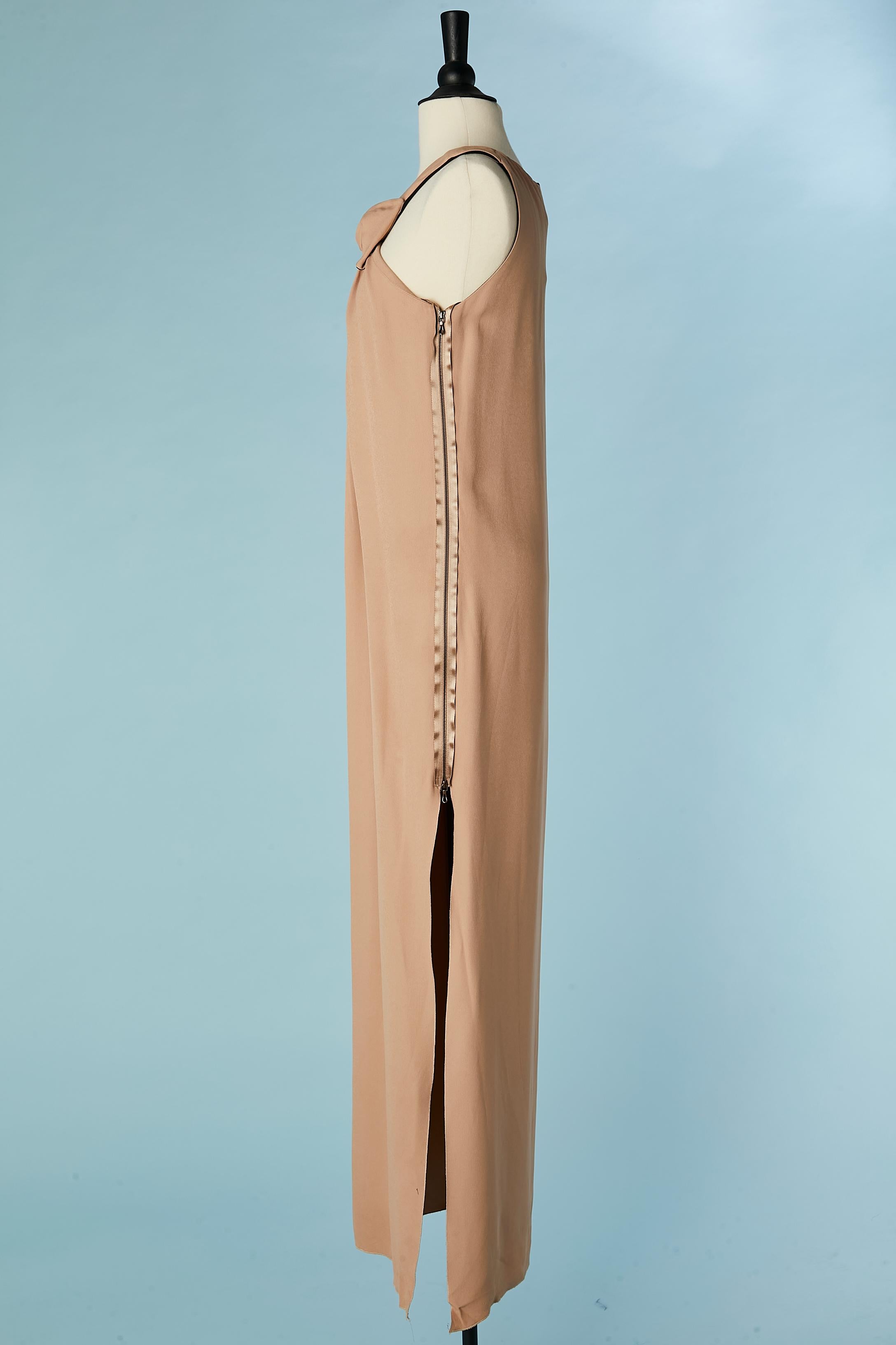 Beige Powder pink crêpe evening dress with bow LANVIN by Alber Elbaz Summer 2015 For Sale