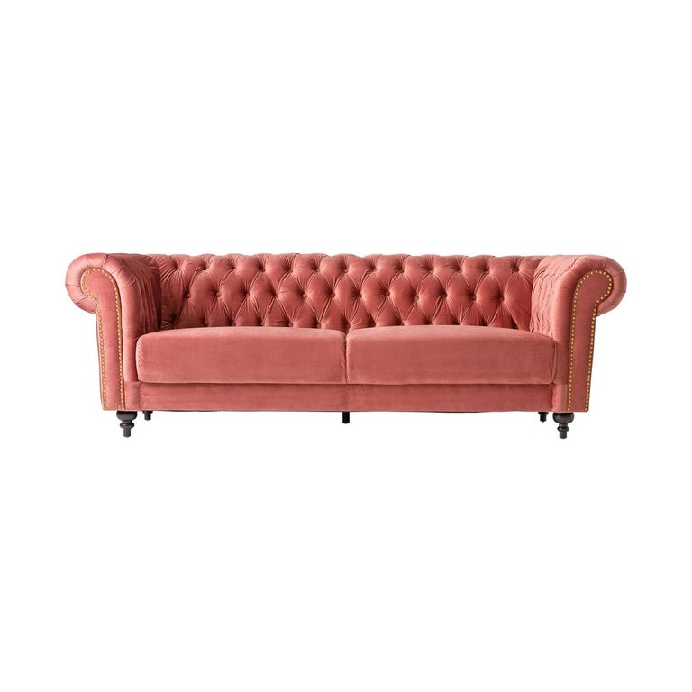 Powdery Pink Fabric and Black Wooden Feet Padded Chesterfield Sofa at 1stDibs black fabric
