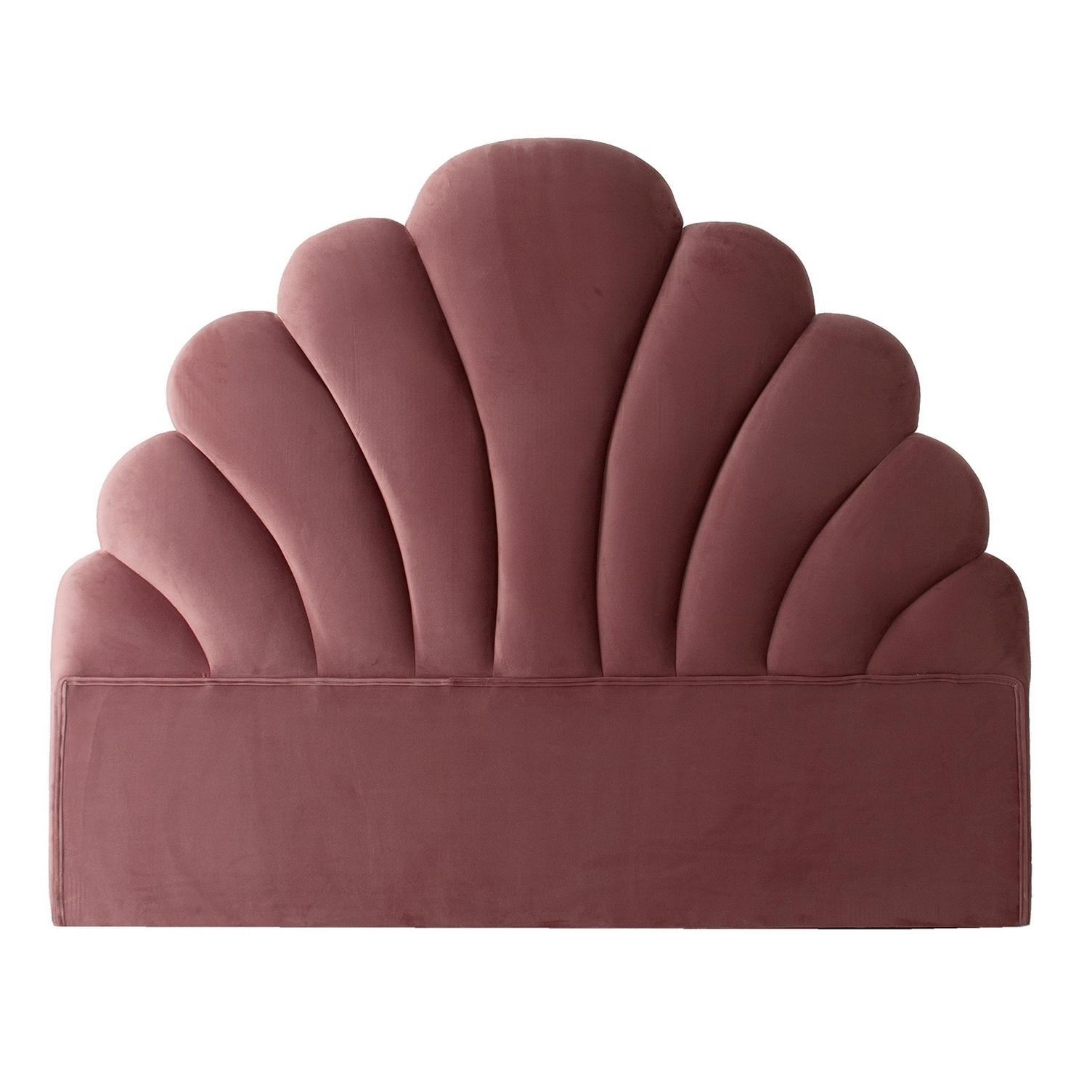 Européen Tête de lit Queen Size de style Art déco en velours rose poudreux en vente