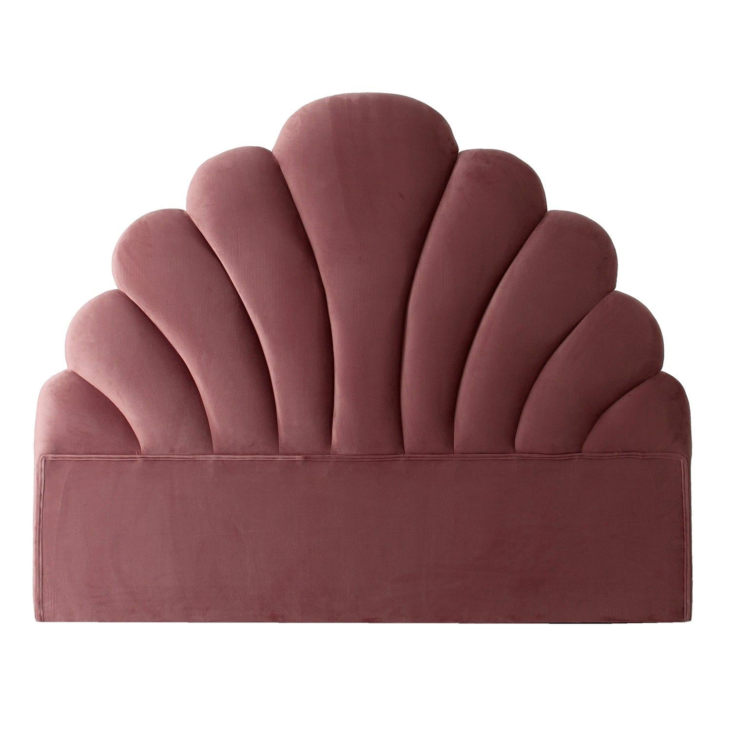 Powdery Pink Velvet and Art Deco Style Queen Size Headboard For Sale