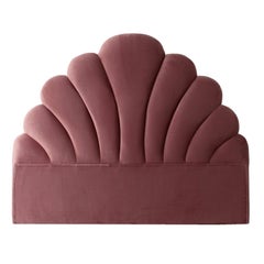 Vintage Powdery Pink Velvet and Art Deco Style Queen Size Headboard