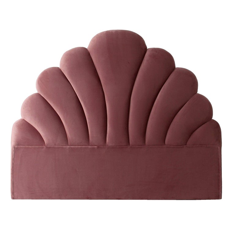 Powdery Pink Velvet and Art Deco Style Queen Size Headboard For Sale at