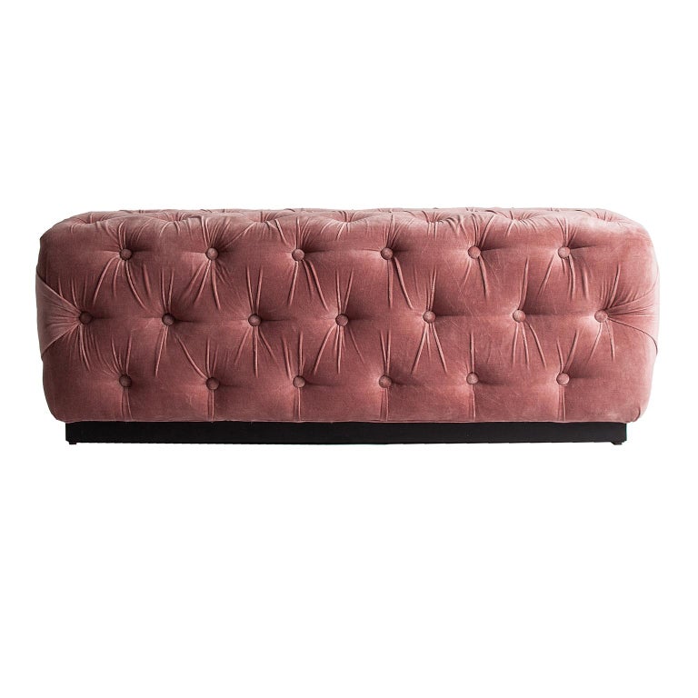 Powdery pink velvet and Art Deco style bench.