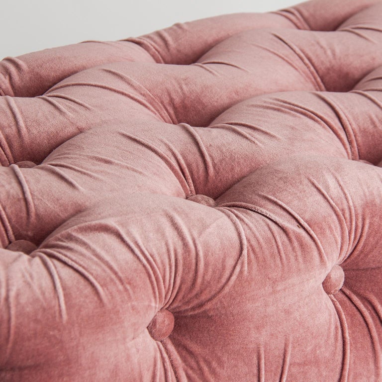 European Powdery Pink Velvet Bench Art Deco Style For Sale