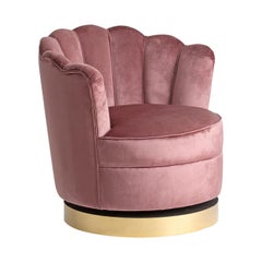 Powdery Pink Velvet Swivel And Lounge Armchair Art Deco Style