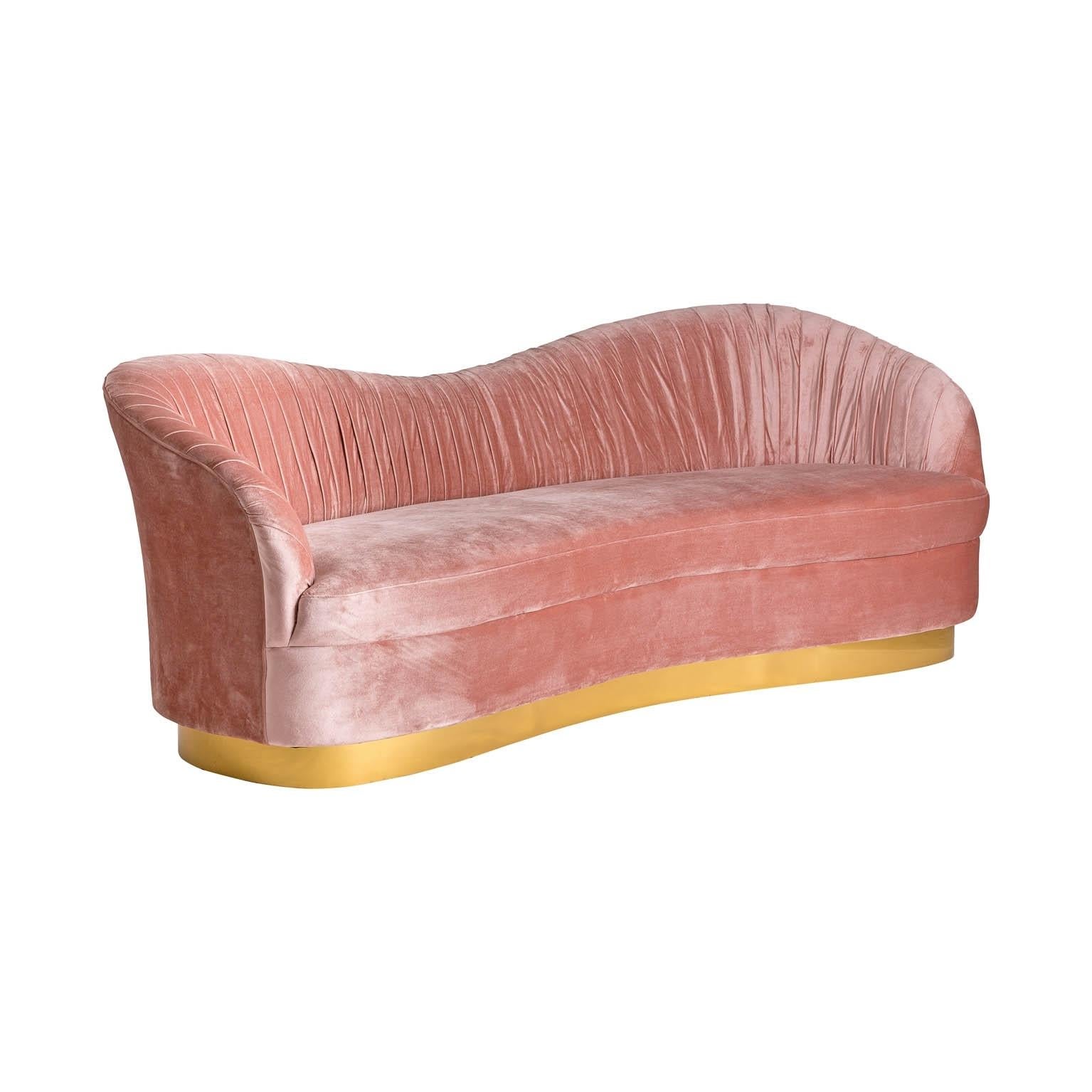 Powdery Pink Velvet Sofa Art Deco Style In New Condition In Tourcoing, FR