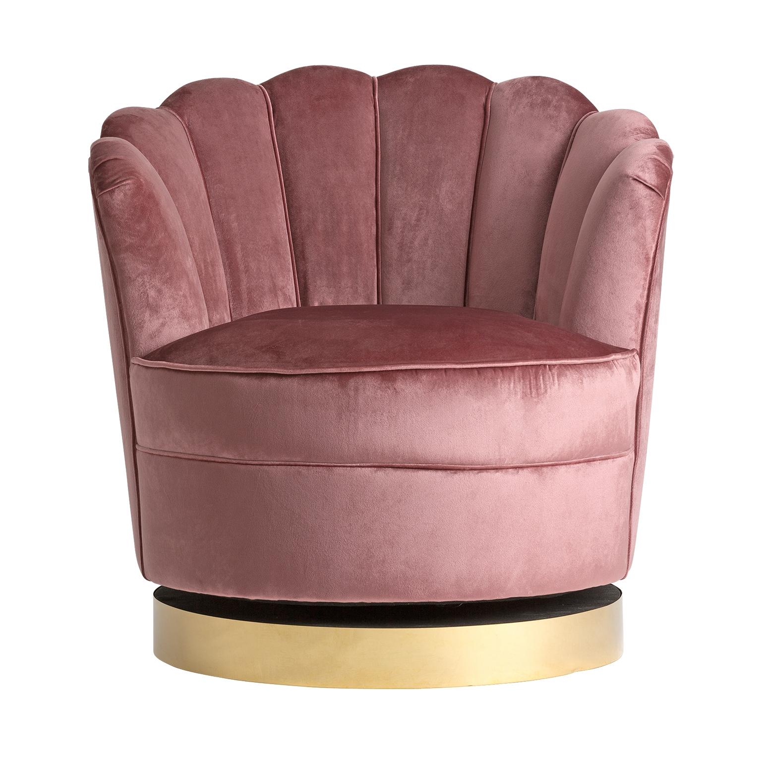 Powdery Pink Velvet Swivel and Lounge Armchair Art Deco Style For Sale 1