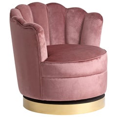 Poltrona girevole e da salotto in velluto rosa cipria in stile Art Déco