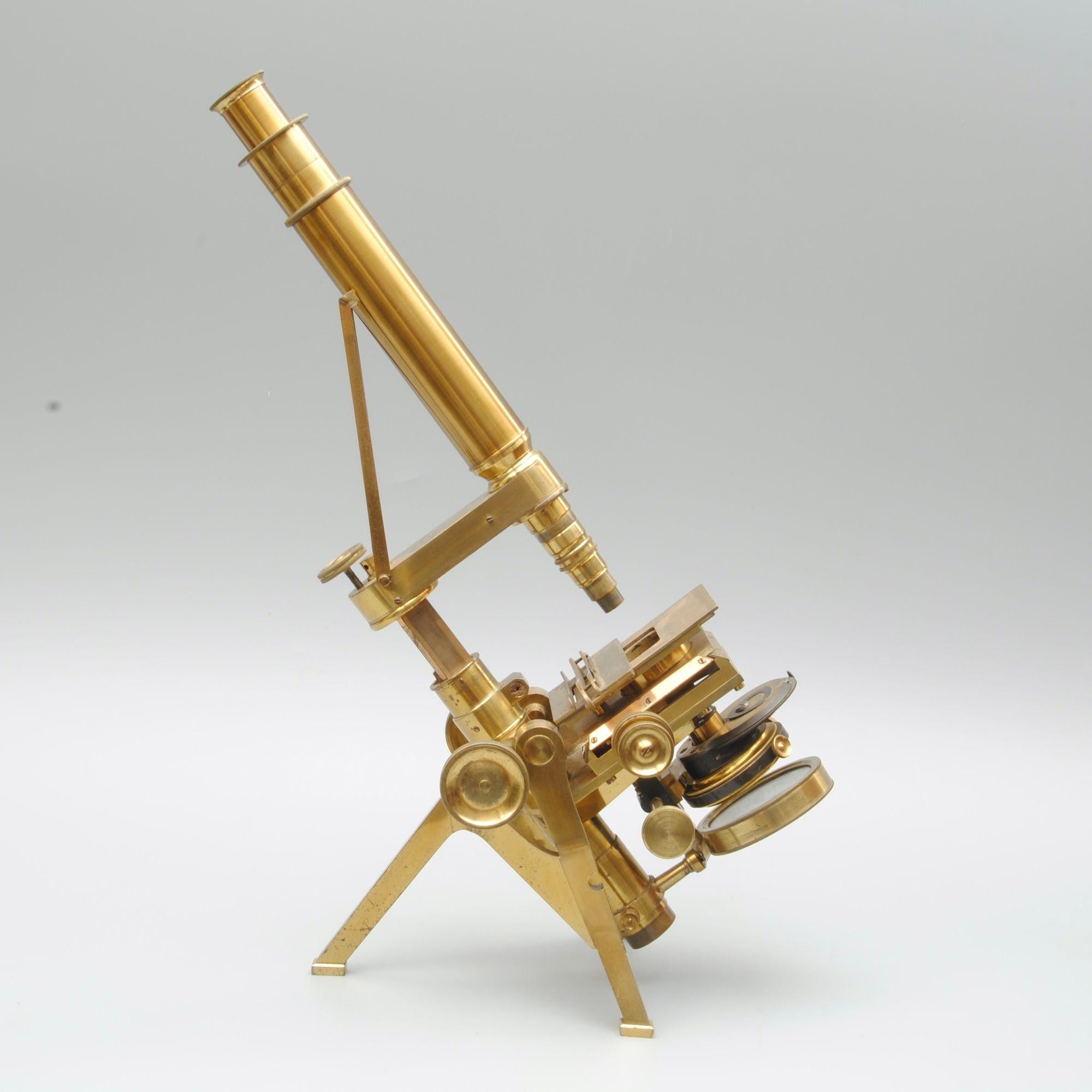 A good example of a Number 3 model microscope retailed by Carpenter and Westley, London in the original fine quality mahogany case. It has a signed Powell and Lealand achromatic condenser and just the accessories as illustrated in the images of the