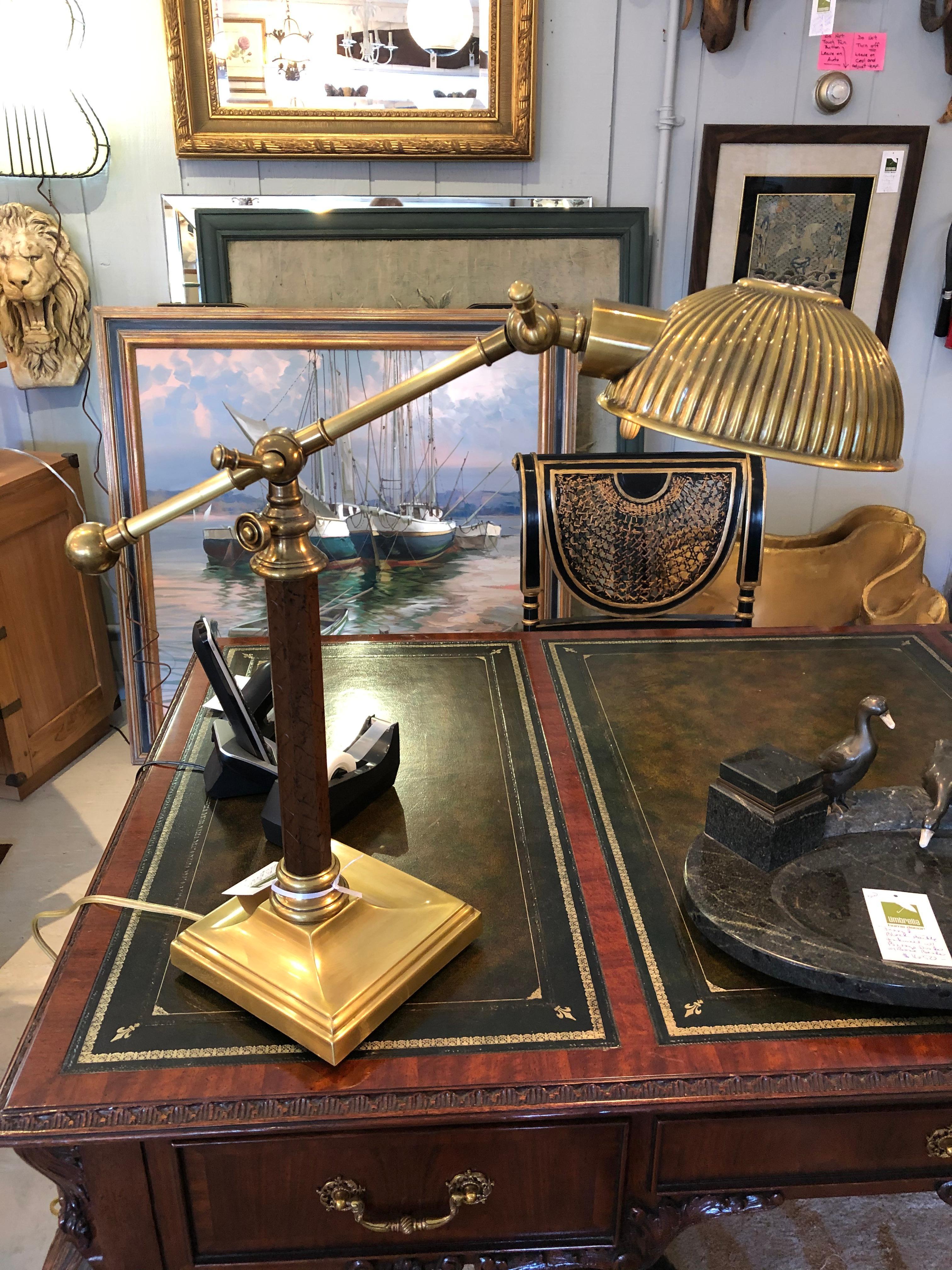Power Broker Antiqued Brass and Leather Desk Lamp 6