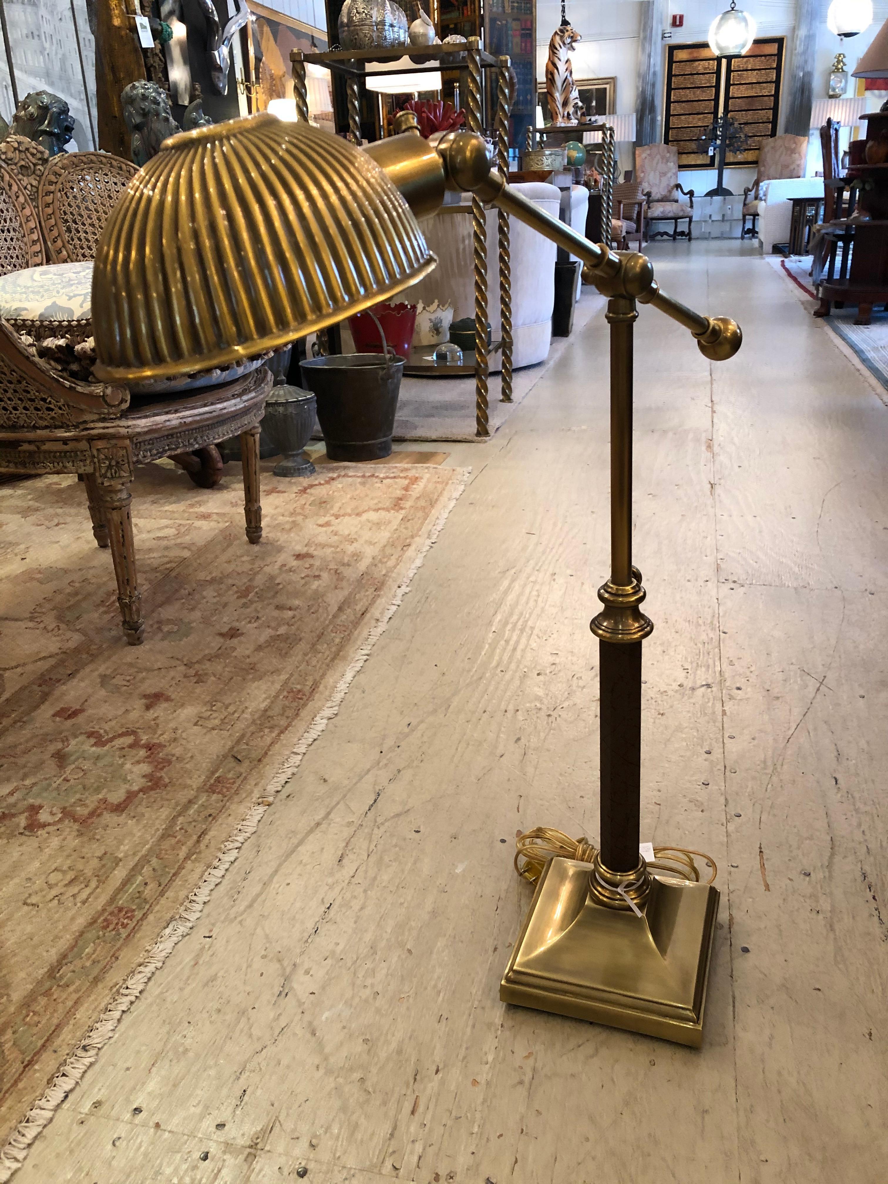 American Power Broker Antiqued Brass and Leather Desk Lamp