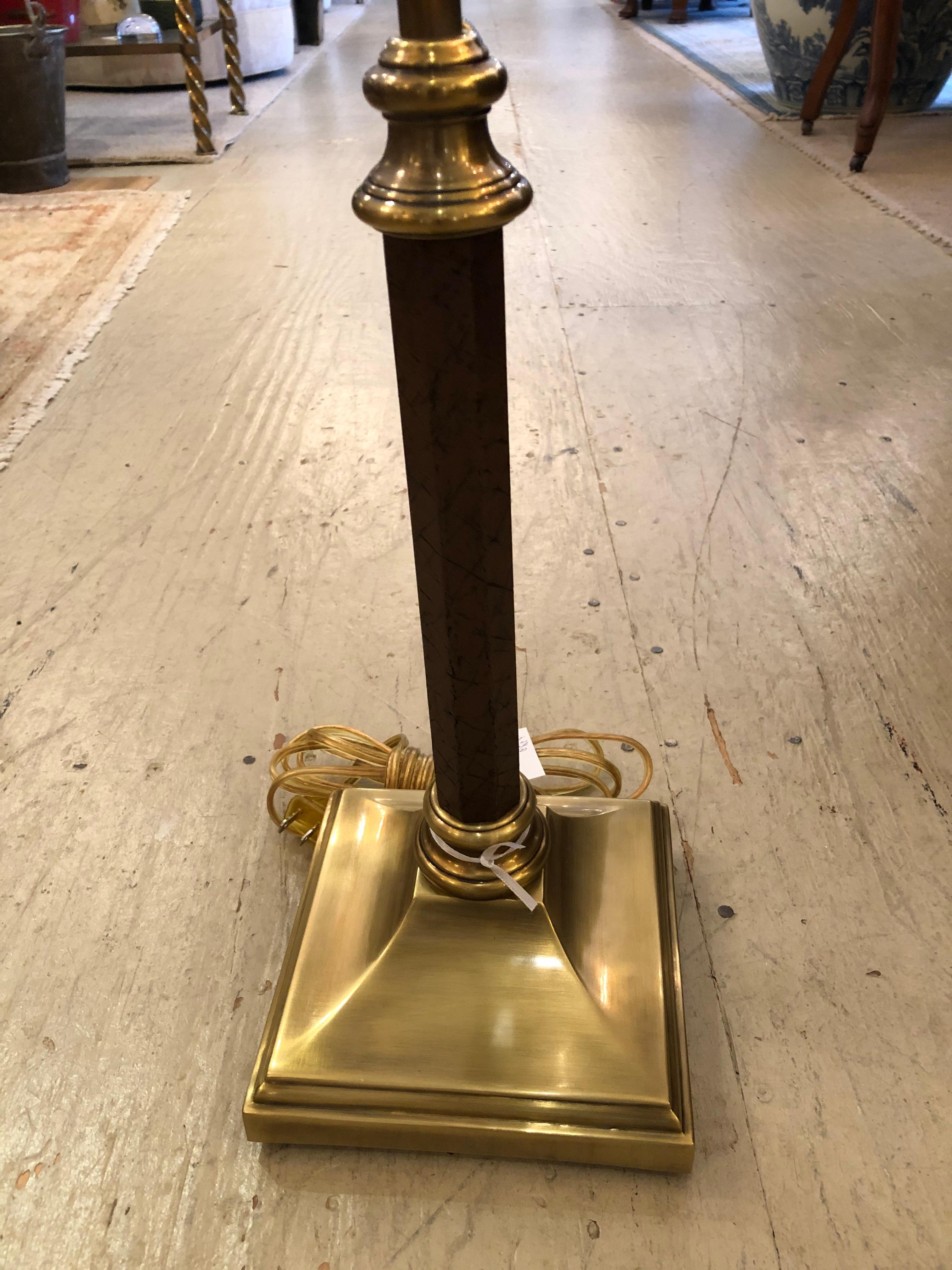 Power Broker Antiqued Brass and Leather Desk Lamp In Excellent Condition In Hopewell, NJ