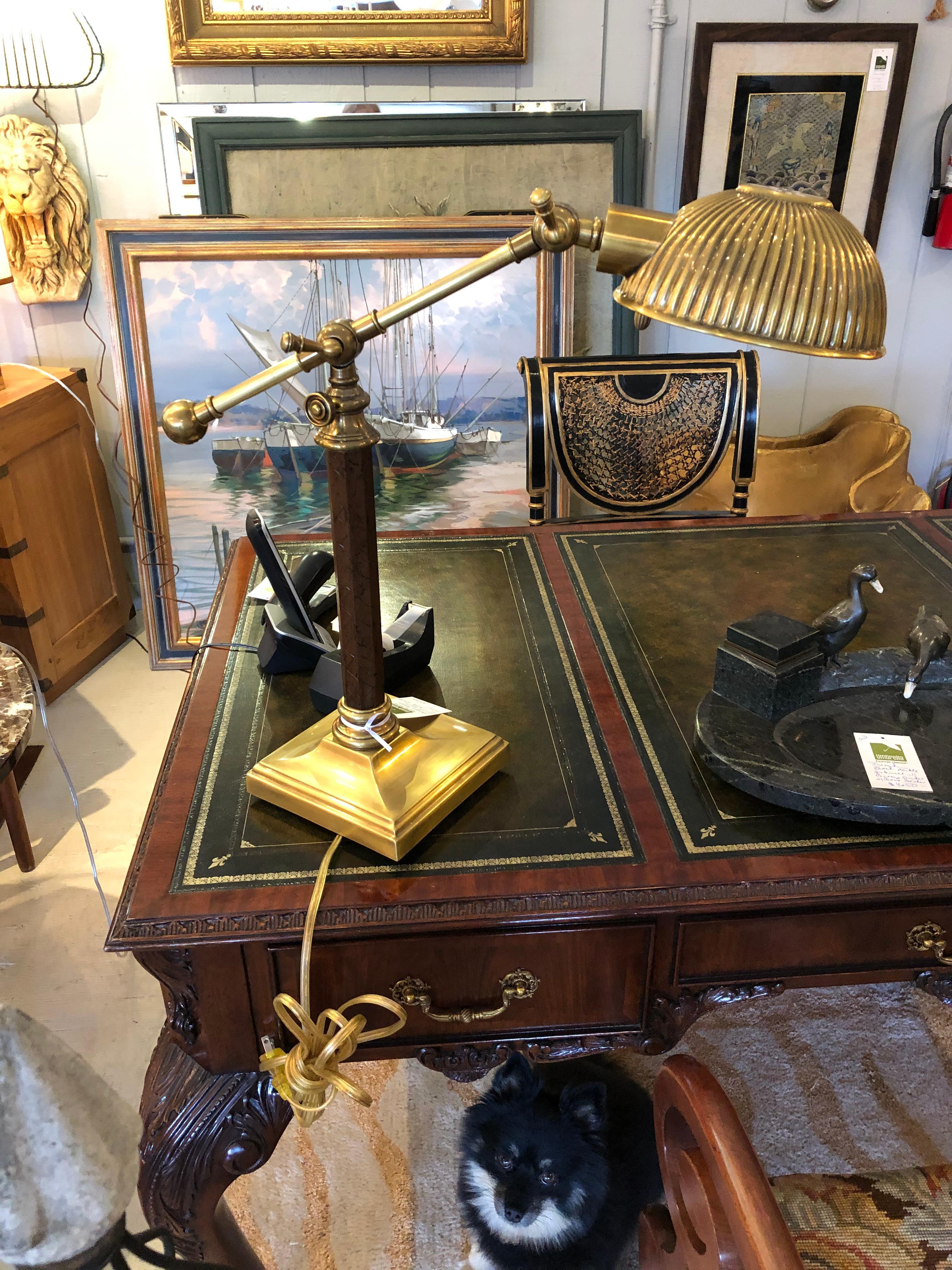 Power Broker Antiqued Brass and Leather Desk Lamp 1