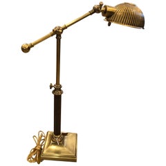 Power Broker Antiqued Brass and Leather Desk Lamp