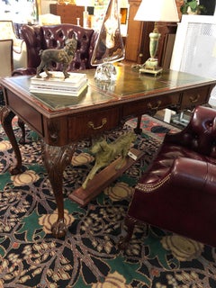 Power Broker Classic Carved Wood and Leather Partners Desk