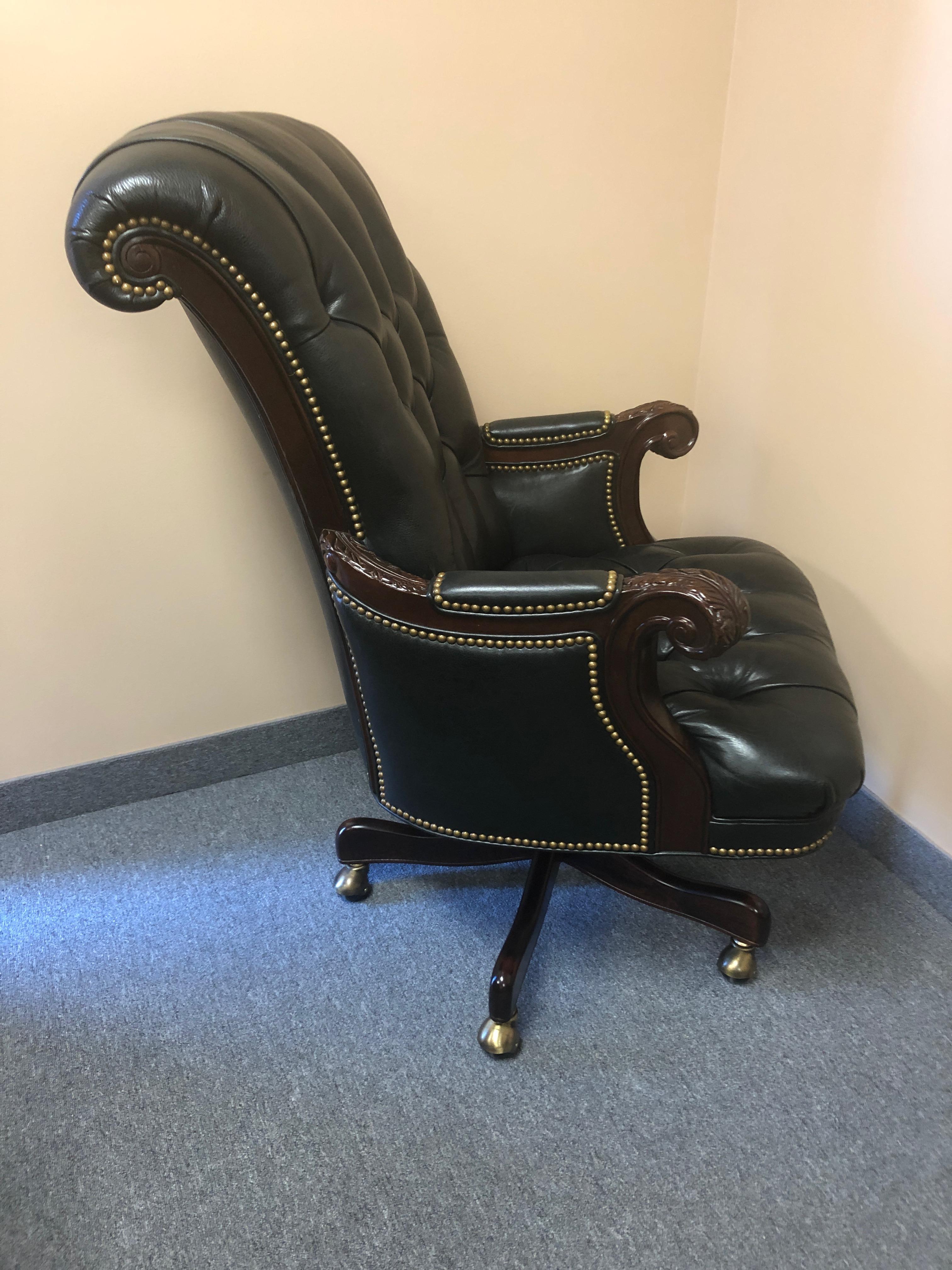 American Power Broker Dark Charcoal Leather Tufted Desk Executive Chair