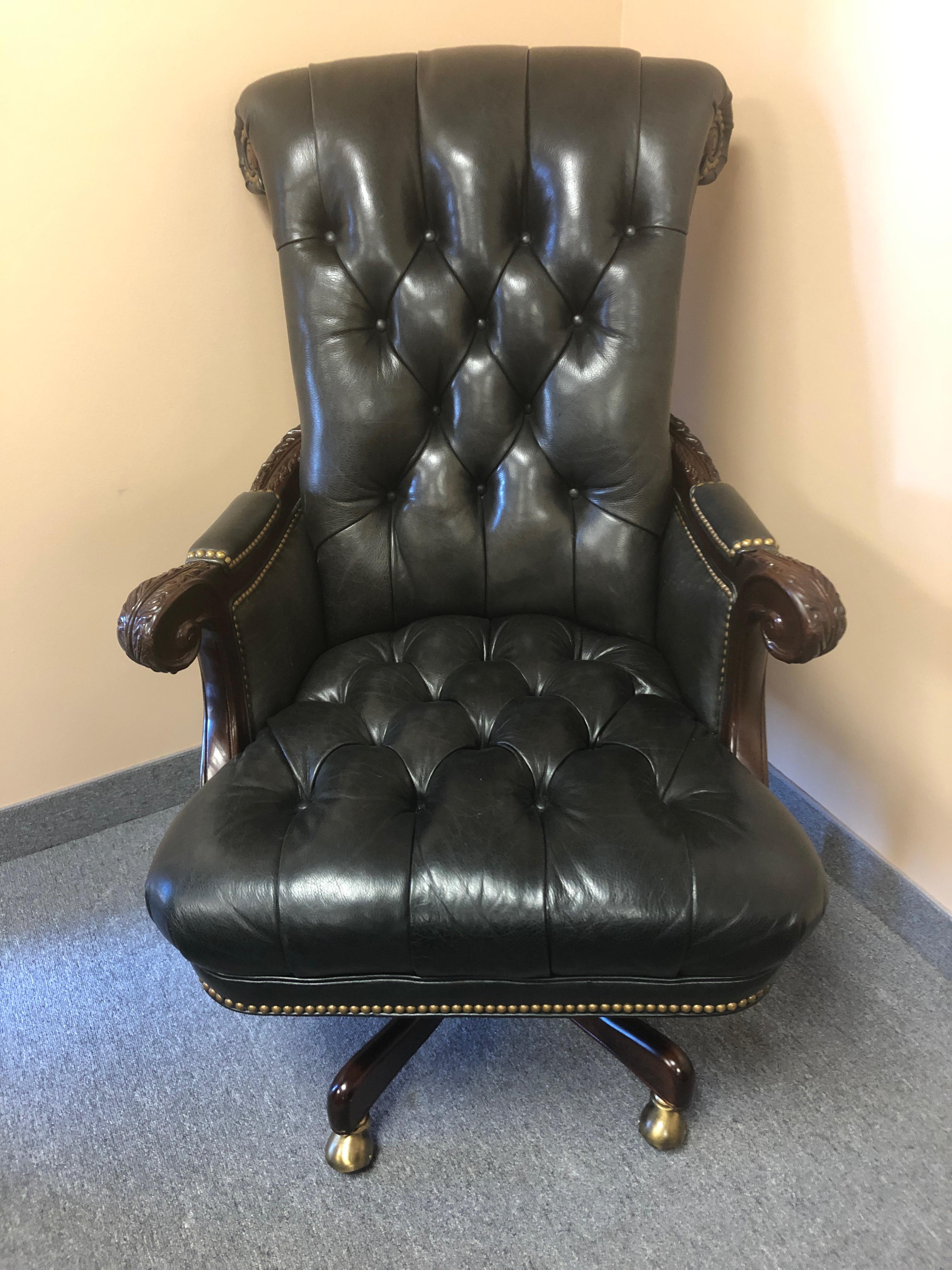 Power Broker Dark Charcoal Leather Tufted Desk Executive Chair 2