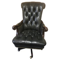 Used Power Broker Dark Charcoal Leather Tufted Desk Executive Chair